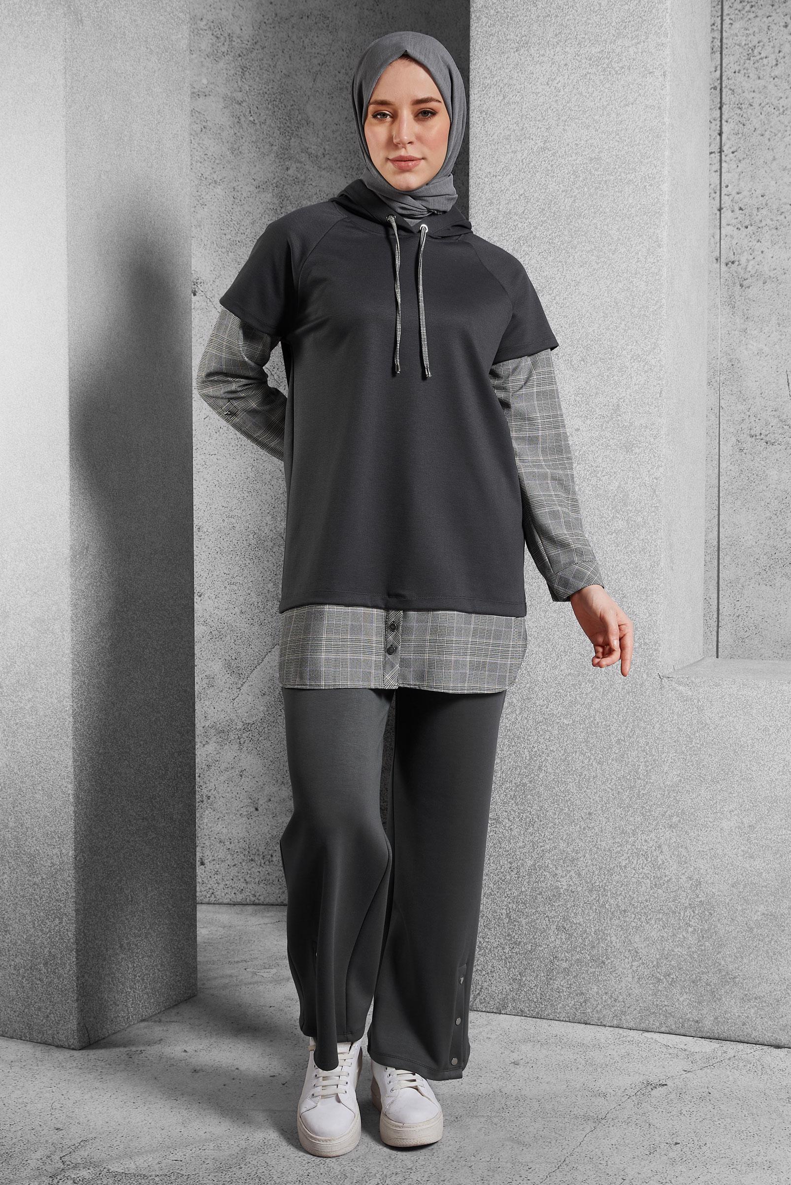 Vêtements hijab GRIS PANTALON À JAMBES LARGES 70802