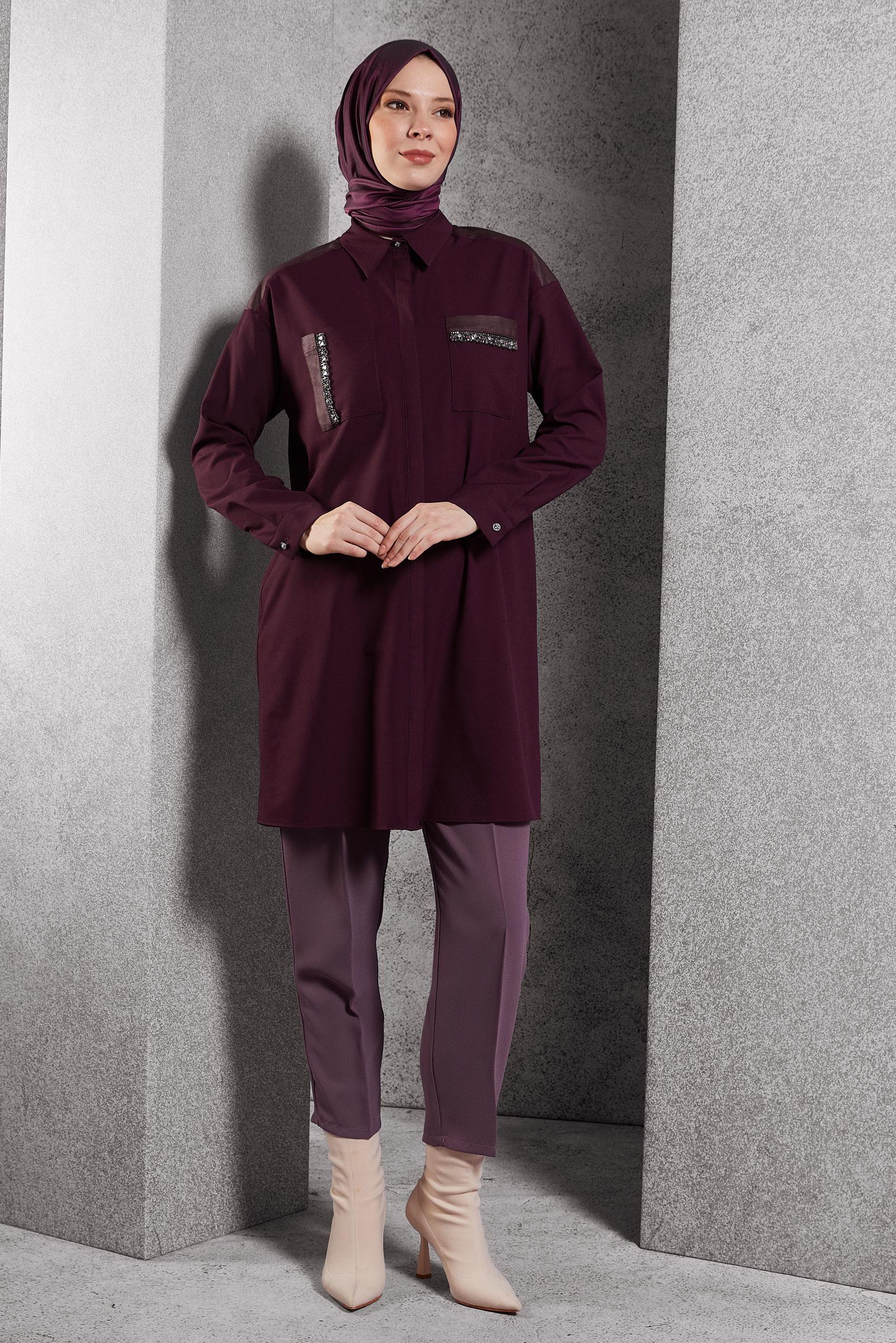 Vêtements hijab POURPRE PANTALON COUPE CAROTTE 70804