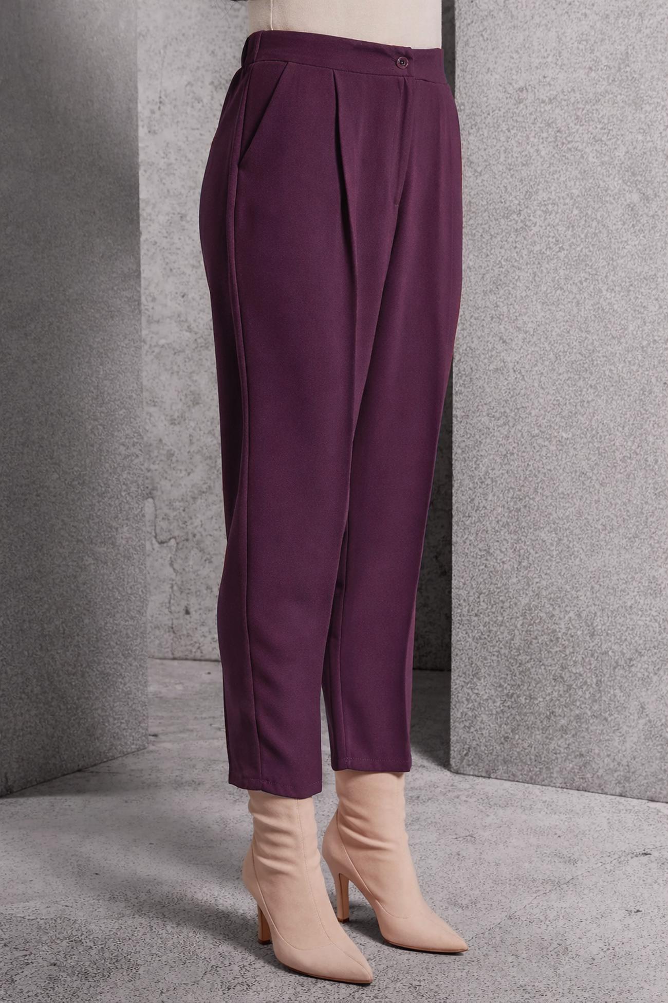 Tesettür giyim BORDO HAVUÇ KESİM PANTOLON 70804