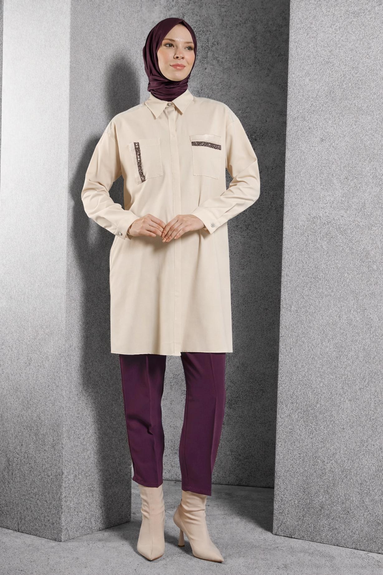 Tesettür giyim BORDO HAVUÇ KESİM PANTOLON 70804