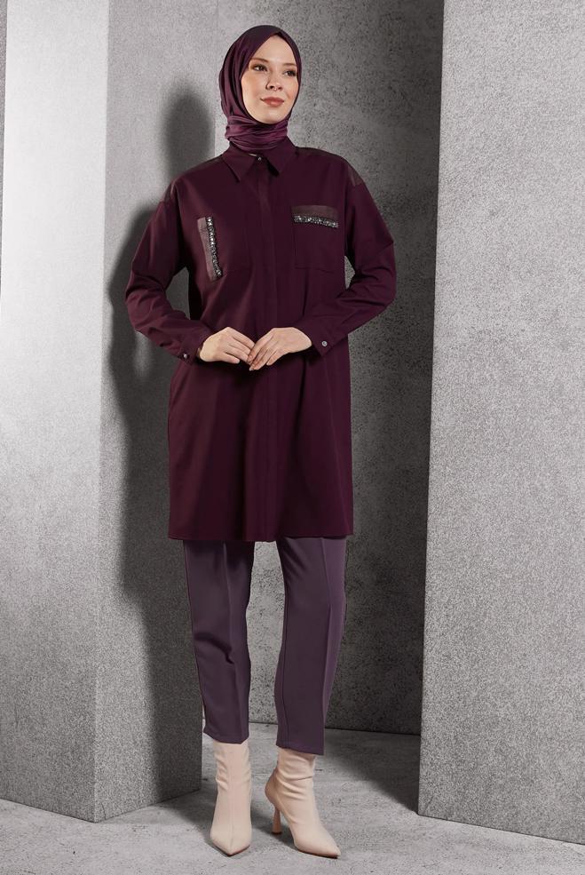 Tesettür giyim MOR HAVUÇ KESİM PANTOLON 70804 - ALVİNA