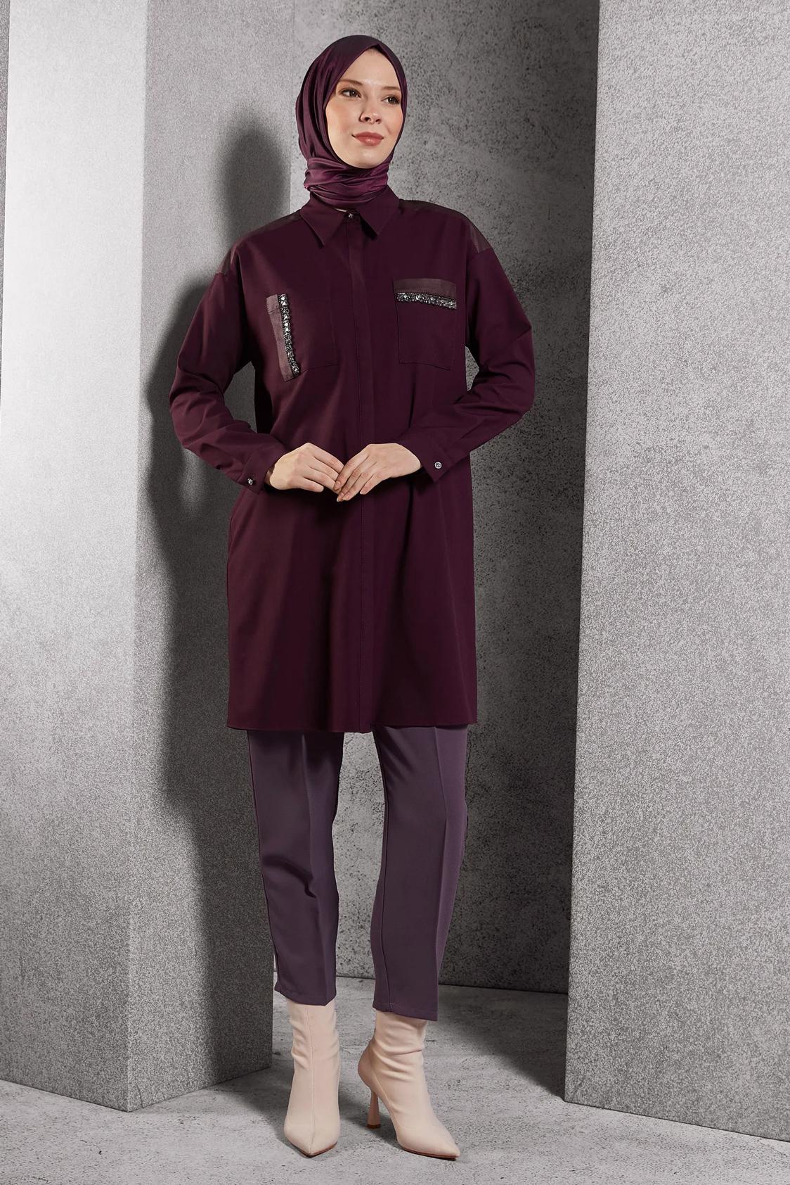 Tesettür giyim MOR HAVUÇ KESİM PANTOLON 70804