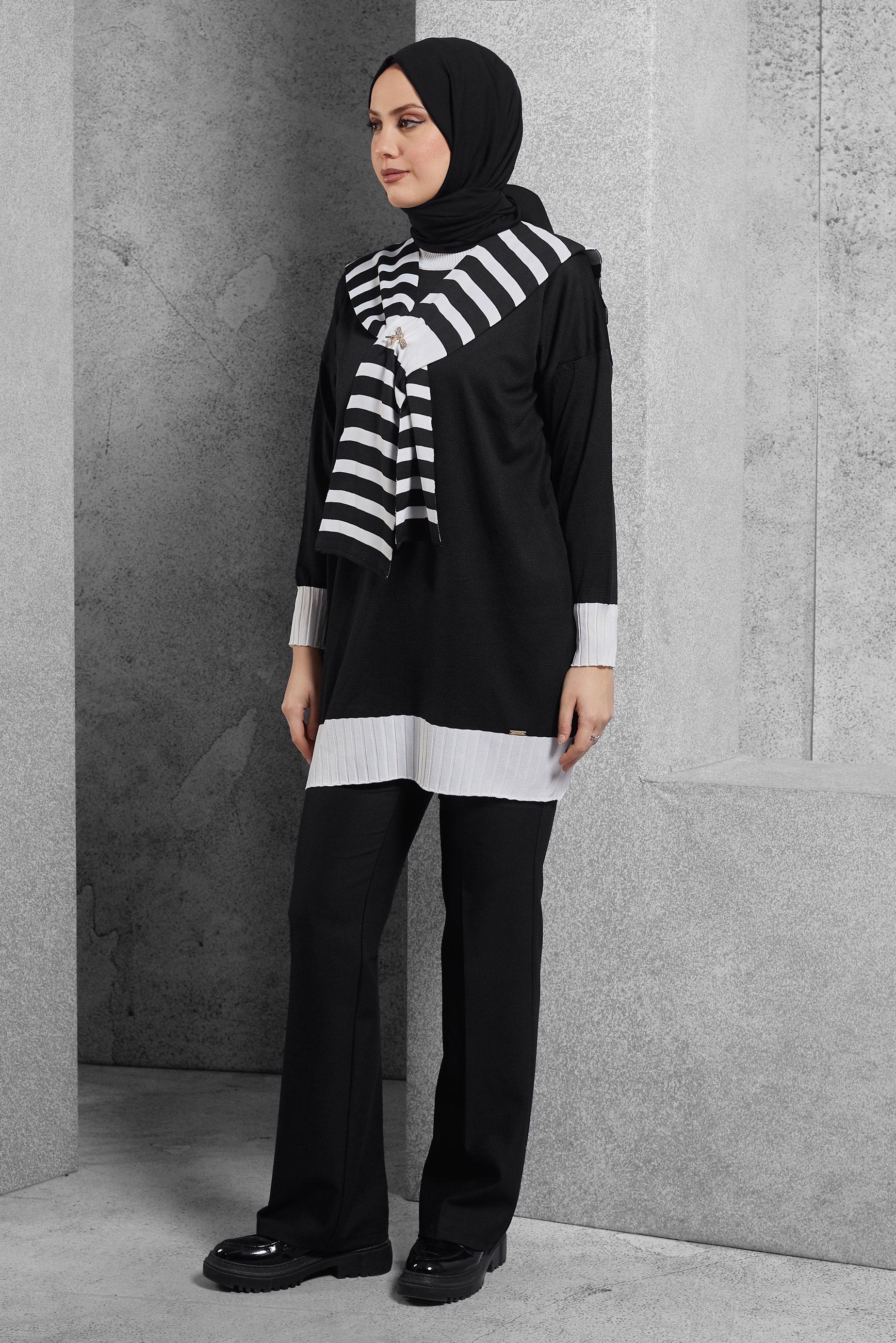 Tesettür giyim SİYAH İSPANYOL PAÇA PANTOLON 70805