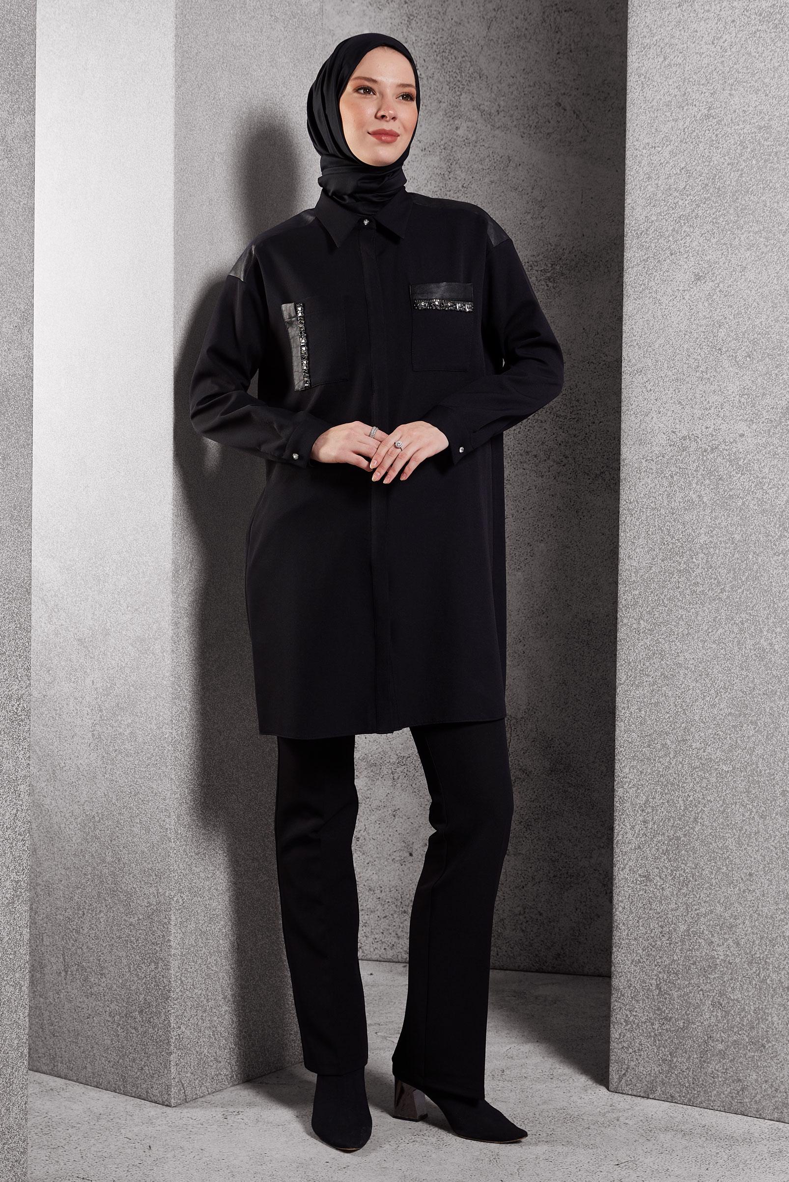 Tesettür giyim SİYAH İSPANYOL PAÇA PANTOLON 70808