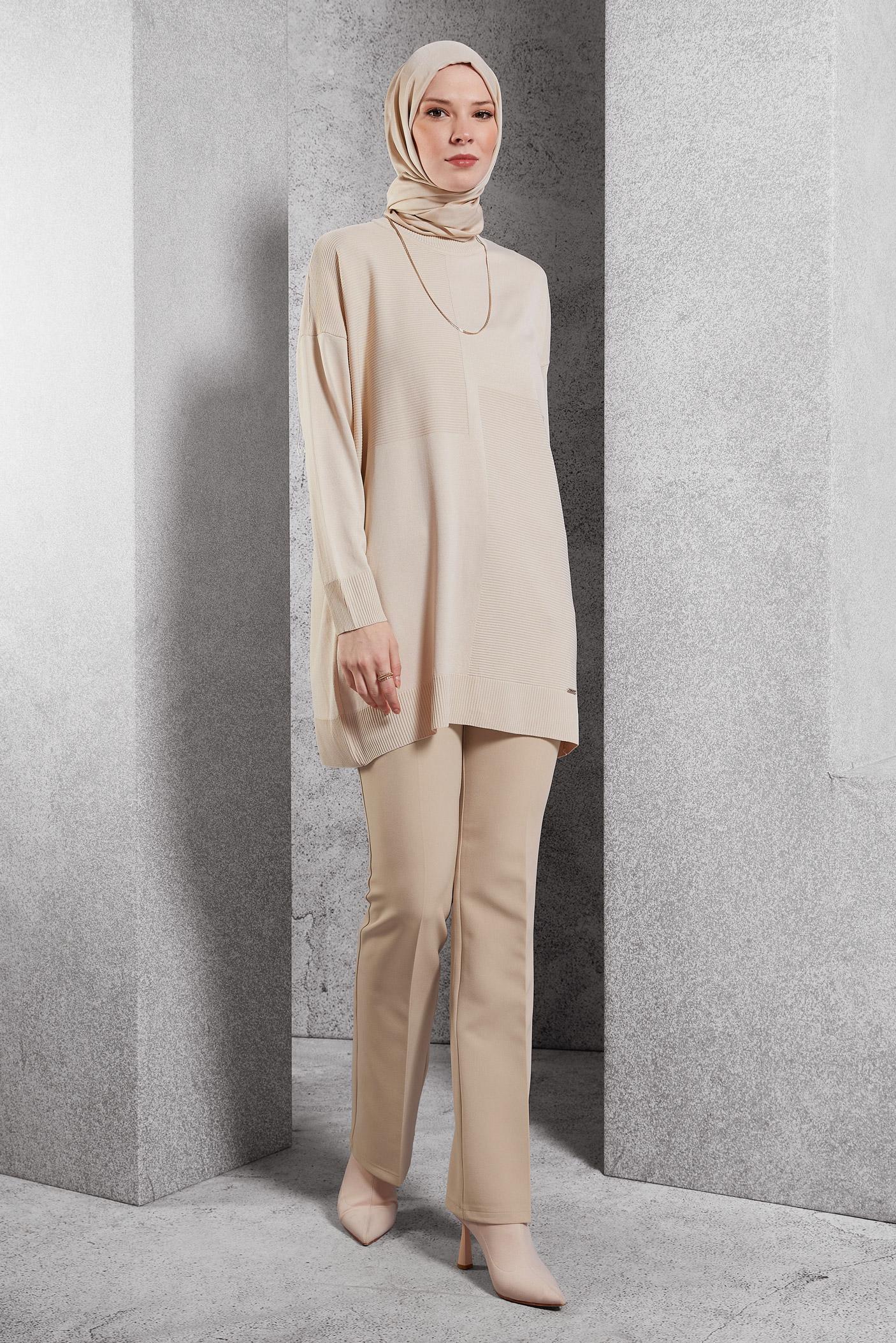Tesettür giyim BEJ İSPANYOL PAÇA PANTOLON 70808