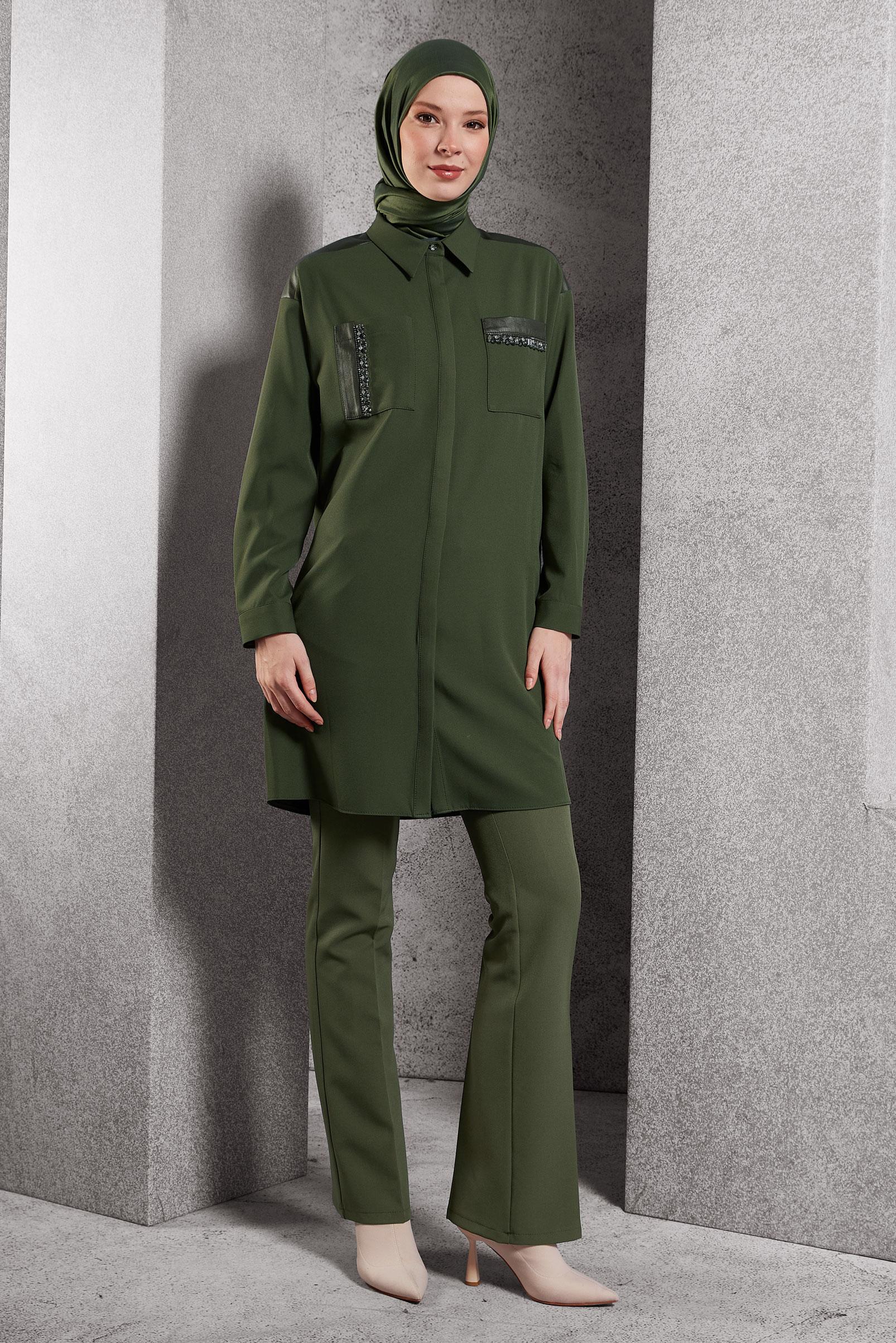 Tesettür giyim HAKİ İSPANYOL PAÇA PANTOLON 70808