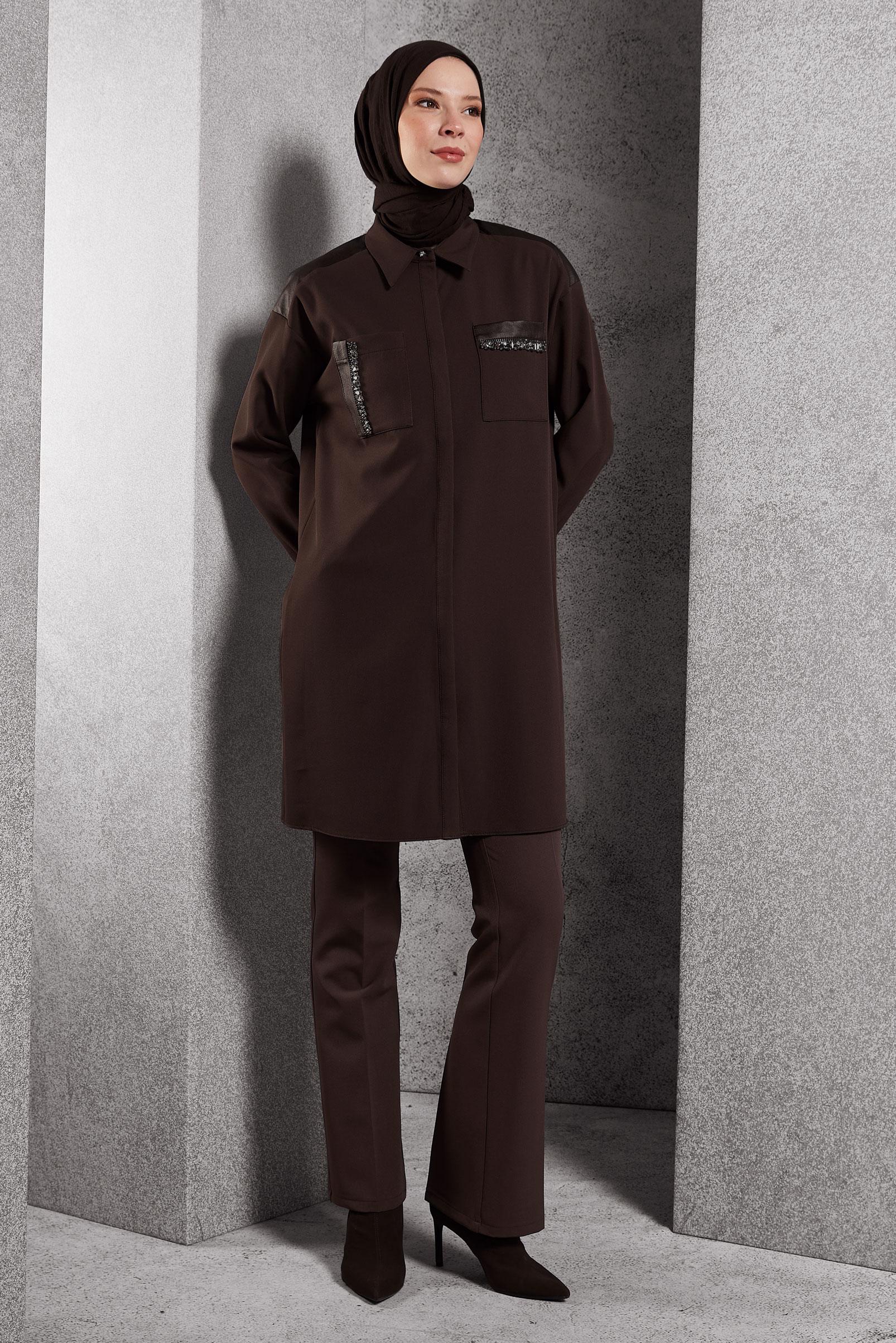 Vêtements hijab BRUN PANTALON ÉVASÉ 70808