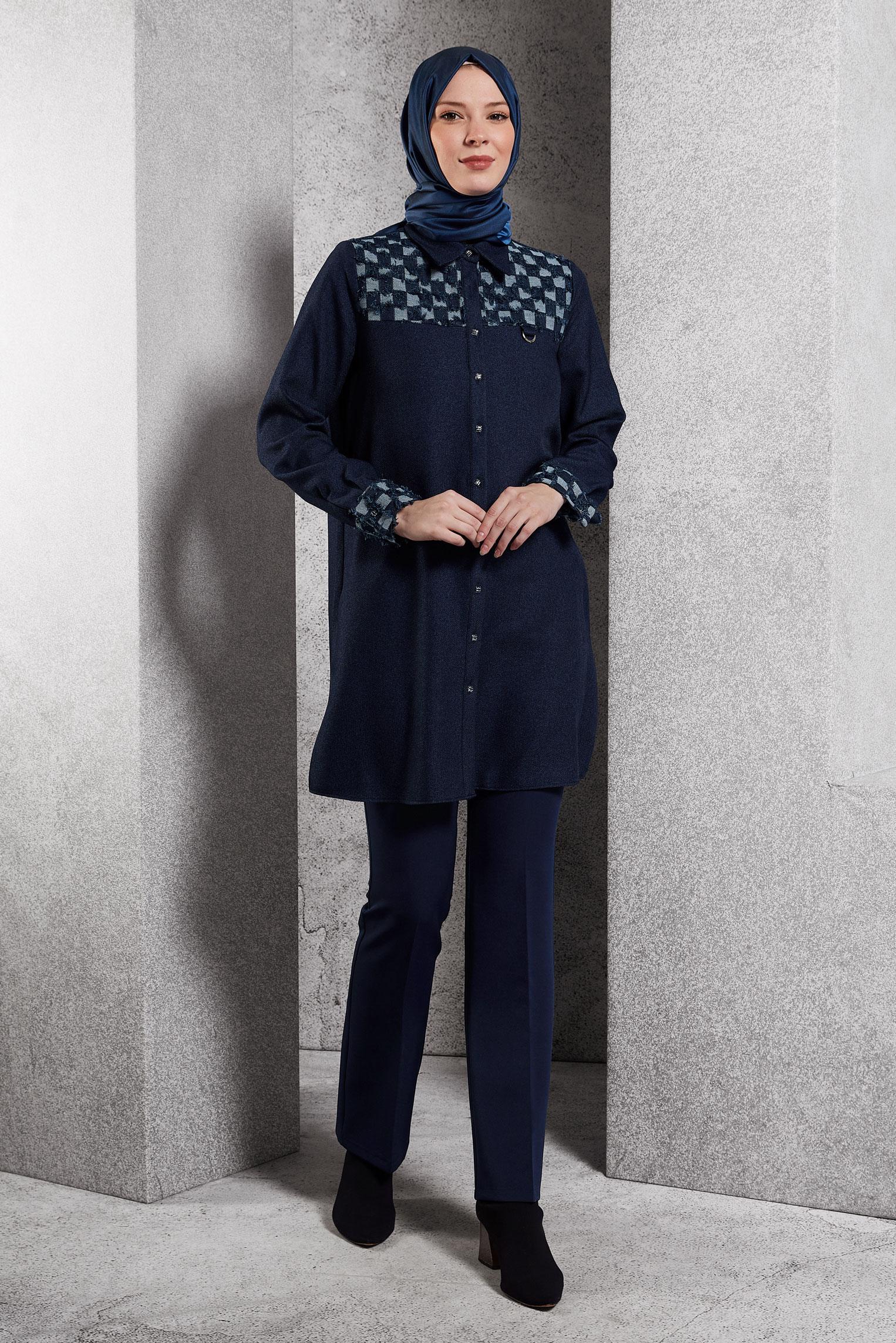 Tesettür giyim LACİVERT İSPANYOL PAÇA PANTOLON 70808