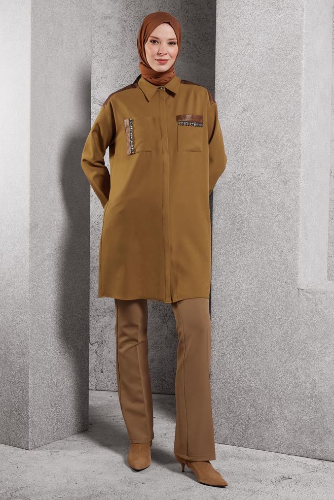 Tesettür giyim KAHVE İSPANYOL PAÇA PANTOLON 70808 - ALVİNA