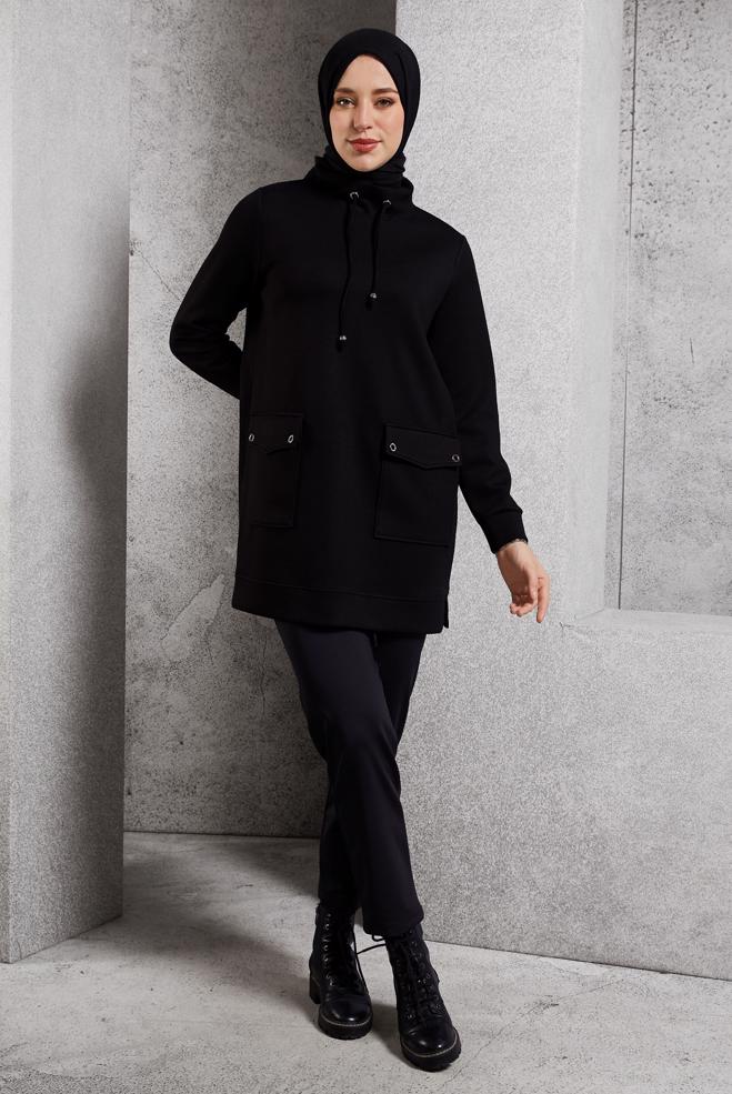 Vêtements hijab NOIR PANTALON À TAILLE ÉLASTIQUE 70809 - ALVİNA