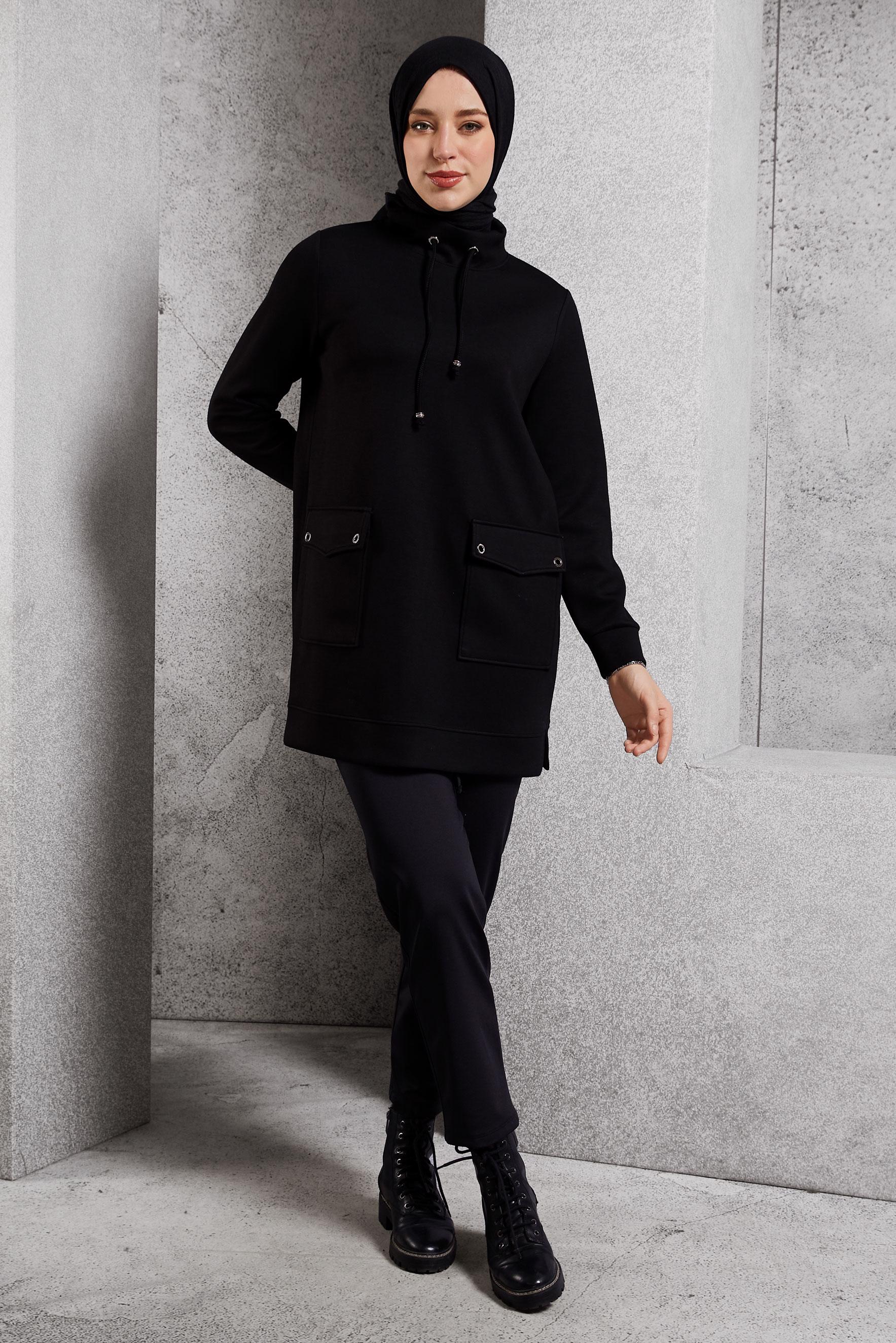 Vêtements hijab NOIR PANTALON À TAILLE ÉLASTIQUE 70809