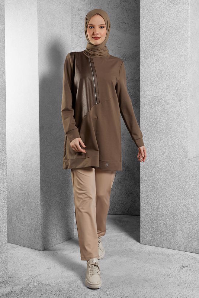 Vêtements hijab BRUN PANTALON À TAILLE ÉLASTIQUE 70809 - ALVİNA