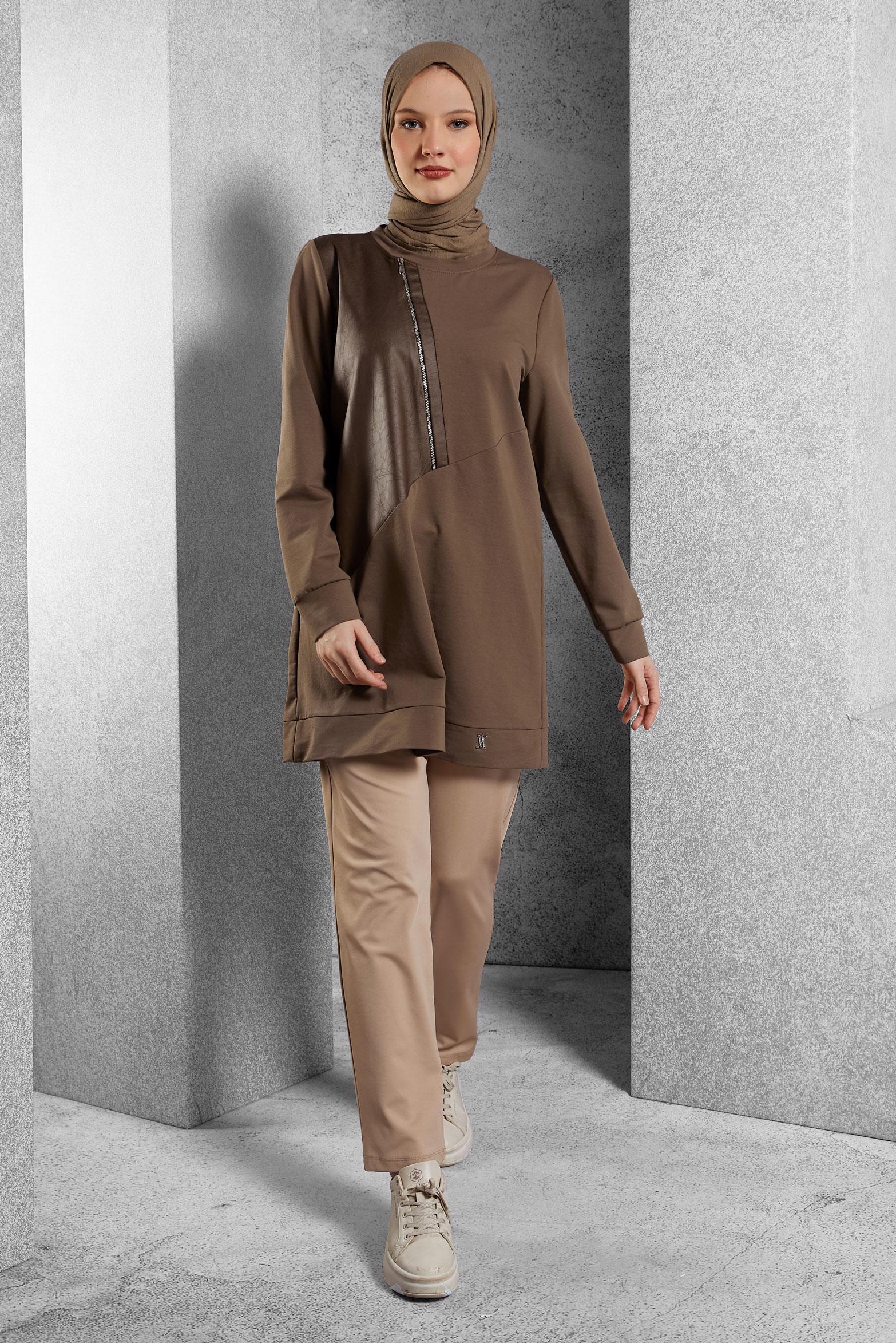 Vêtements hijab BRUN PANTALON À TAILLE ÉLASTIQUE 70809