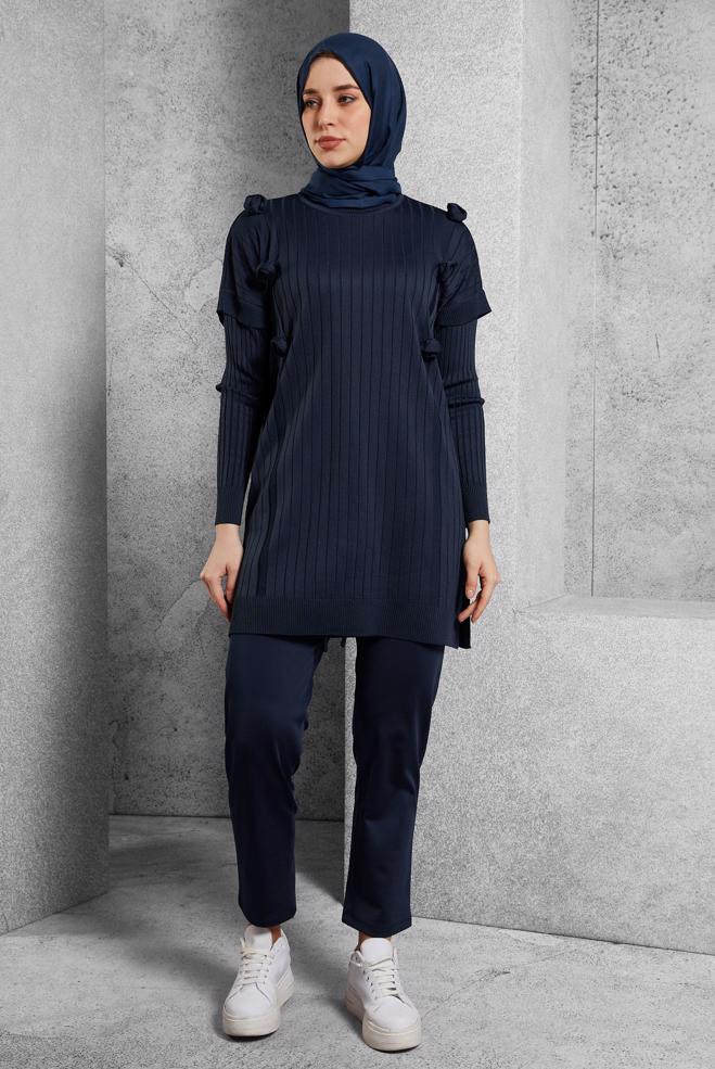 Vêtements hijab BLEU MARINE PANTALON À TAILLE ÉLASTIQUE 70809 - ALVİNA