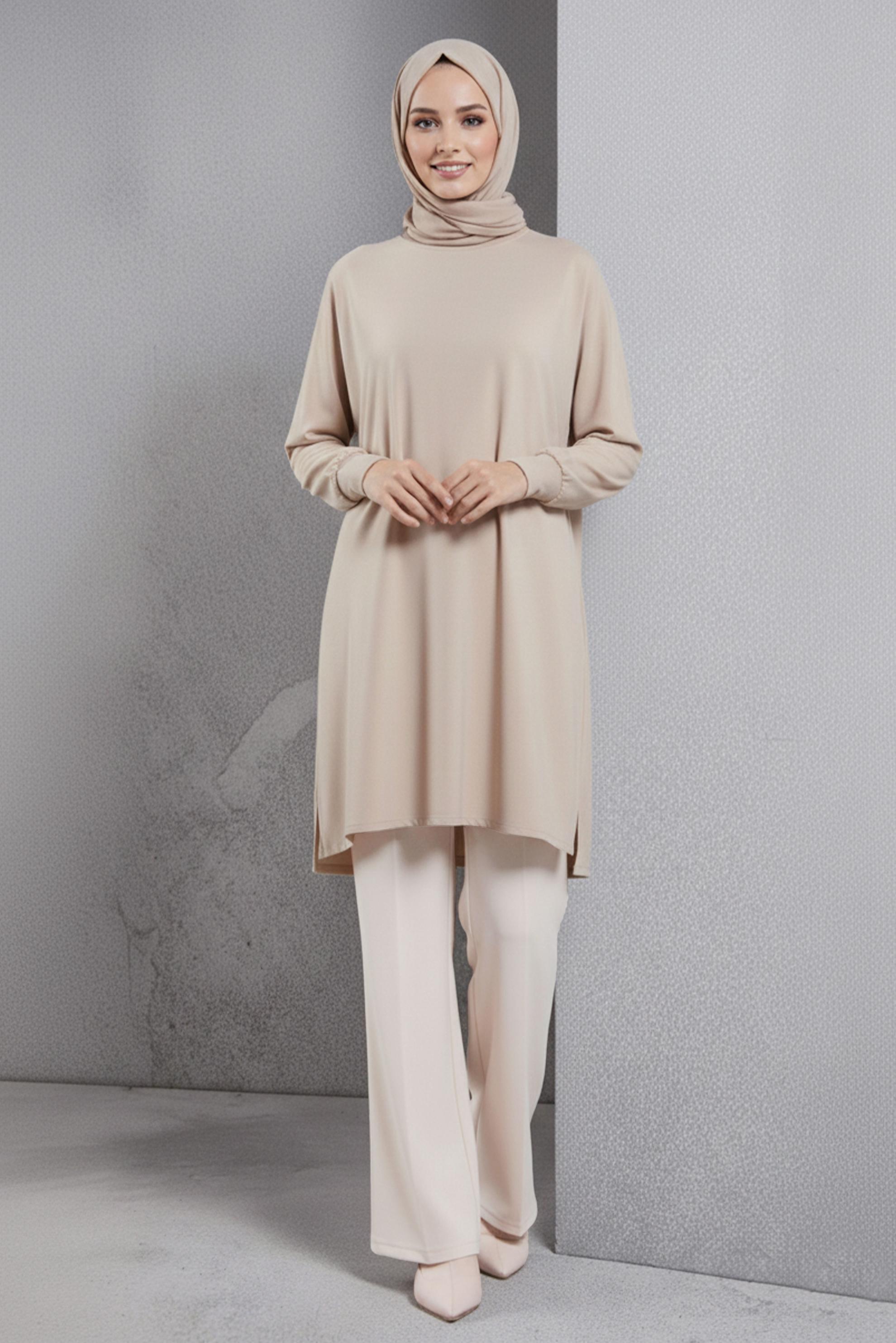 Tesettür giyim BEYAZ İSPANYOL PAÇA PANTOLON 70810