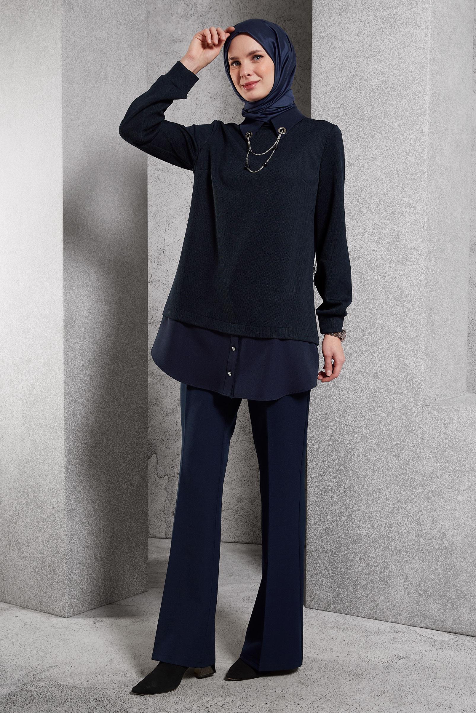 Tesettür giyim LACİVERT İSPANYOL PAÇA PANTOLON 70810