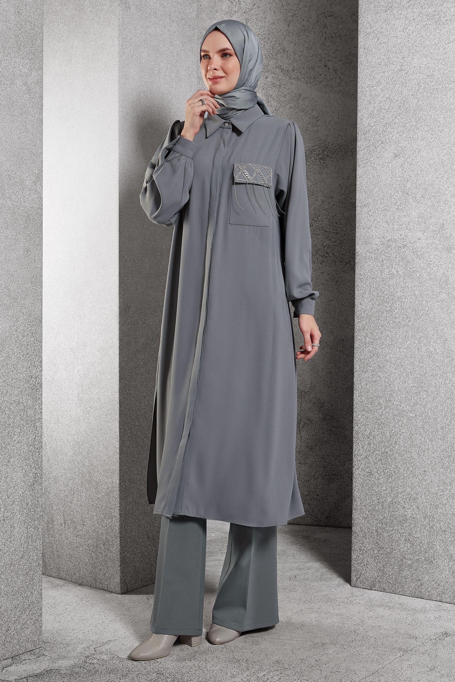 Tesettür giyim GRİ İSPANYOL PAÇA PANTOLON 70810