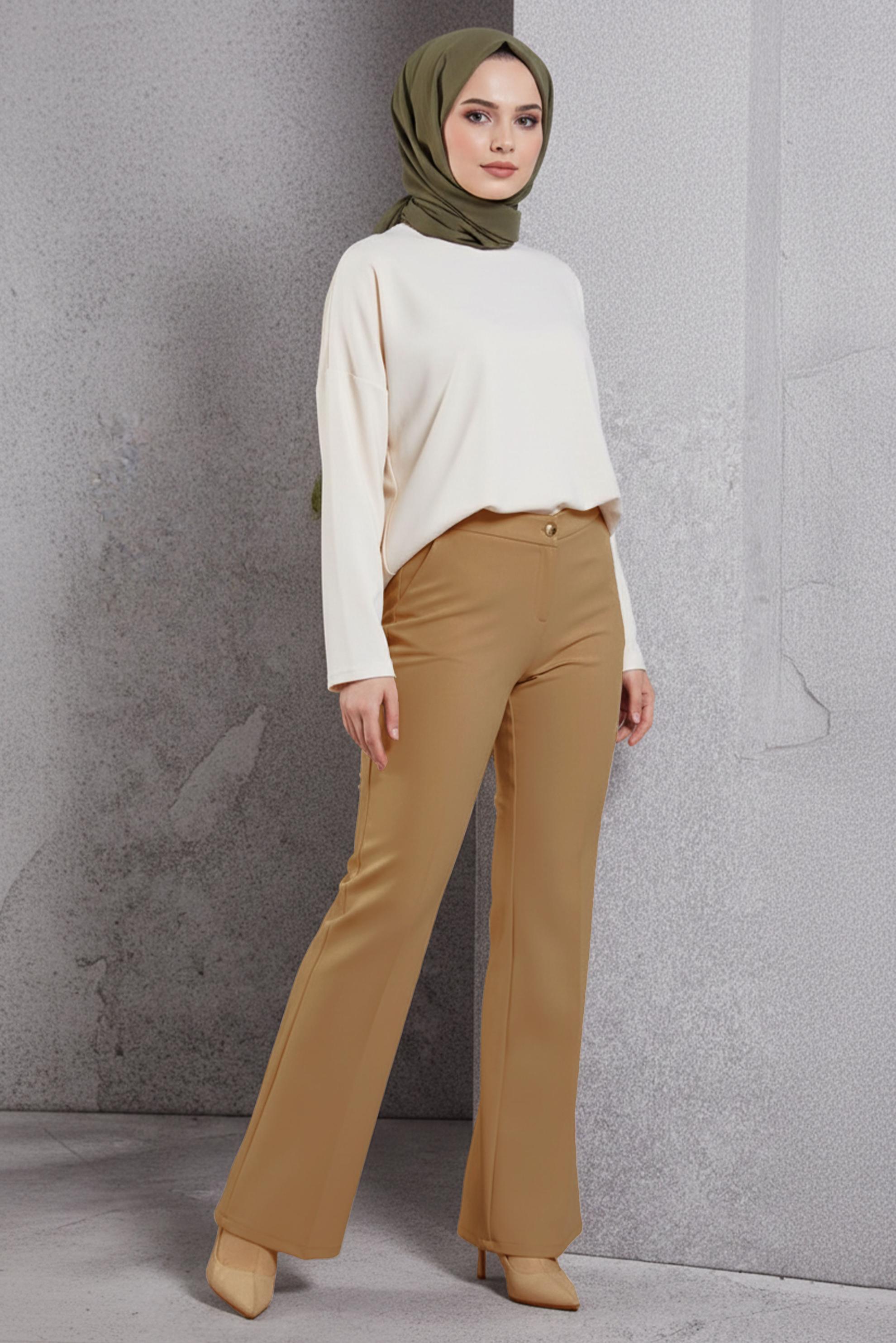 Tesettür giyim KAHVE İSPANYOL PAÇA PANTOLON 70810