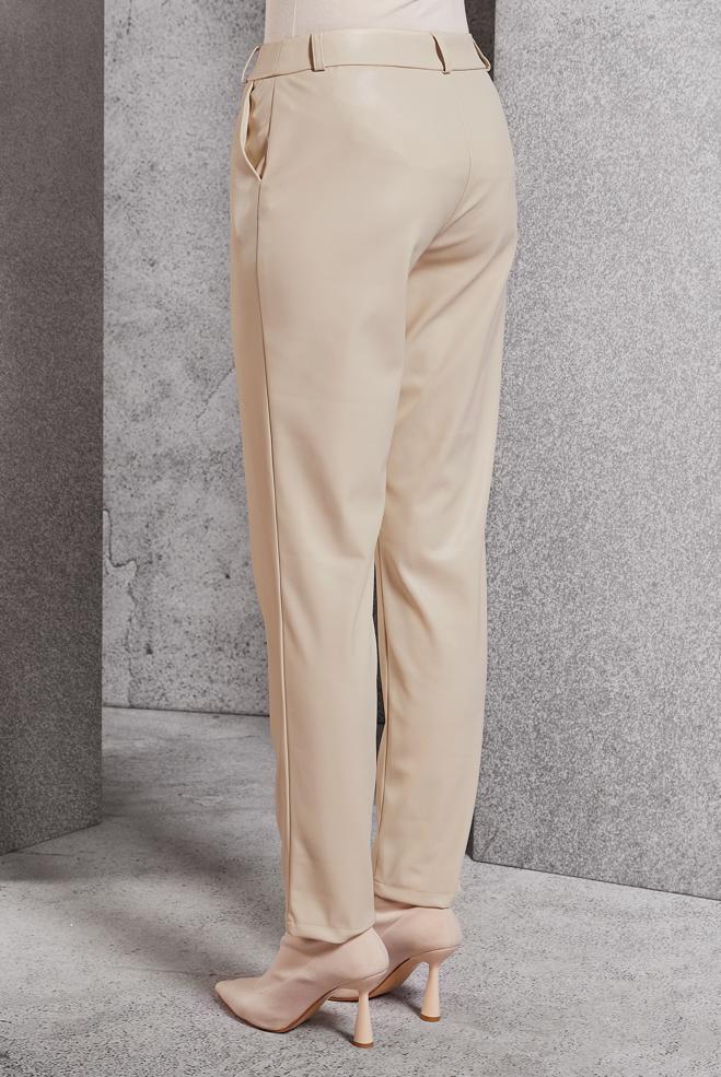 Vêtements hijab BEIGE PANTALON EN SIMILI CUIR 70811 - ALVİNA