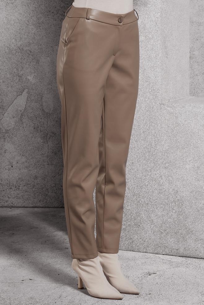 Vêtements hijab BEIGE PANTALON EN SIMILI CUIR 70811 - ALVİNA
