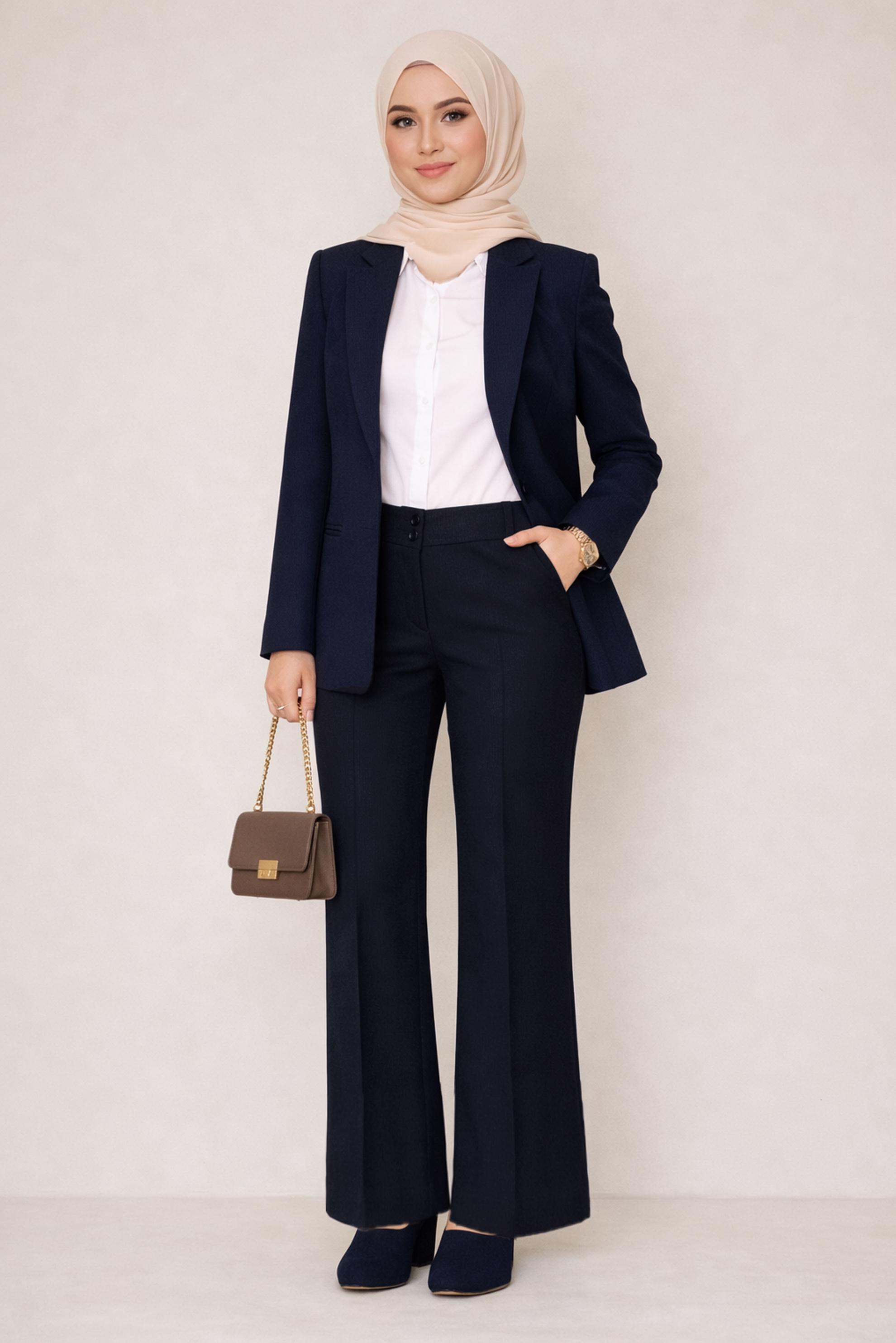 Tesettür giyim LACİVERT İSPANYOL PAÇA PANTOLON 70812