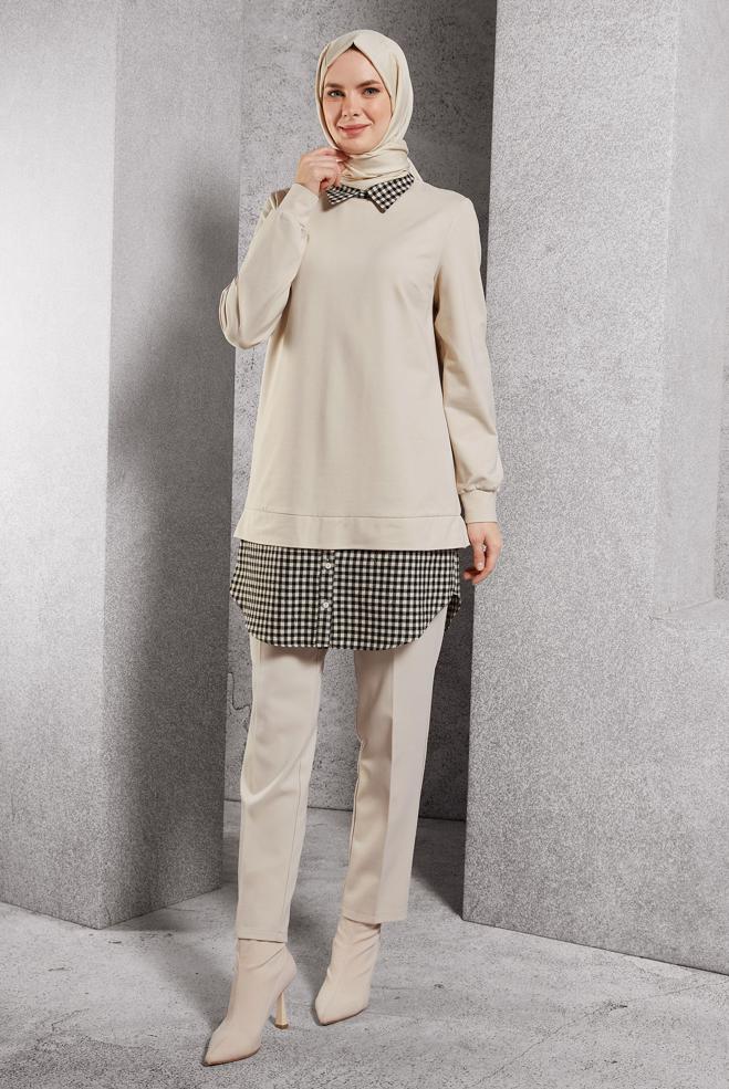 Vêtements hijab BEIGE PANTALON COUPE DROITE 70813 - ALVİNA