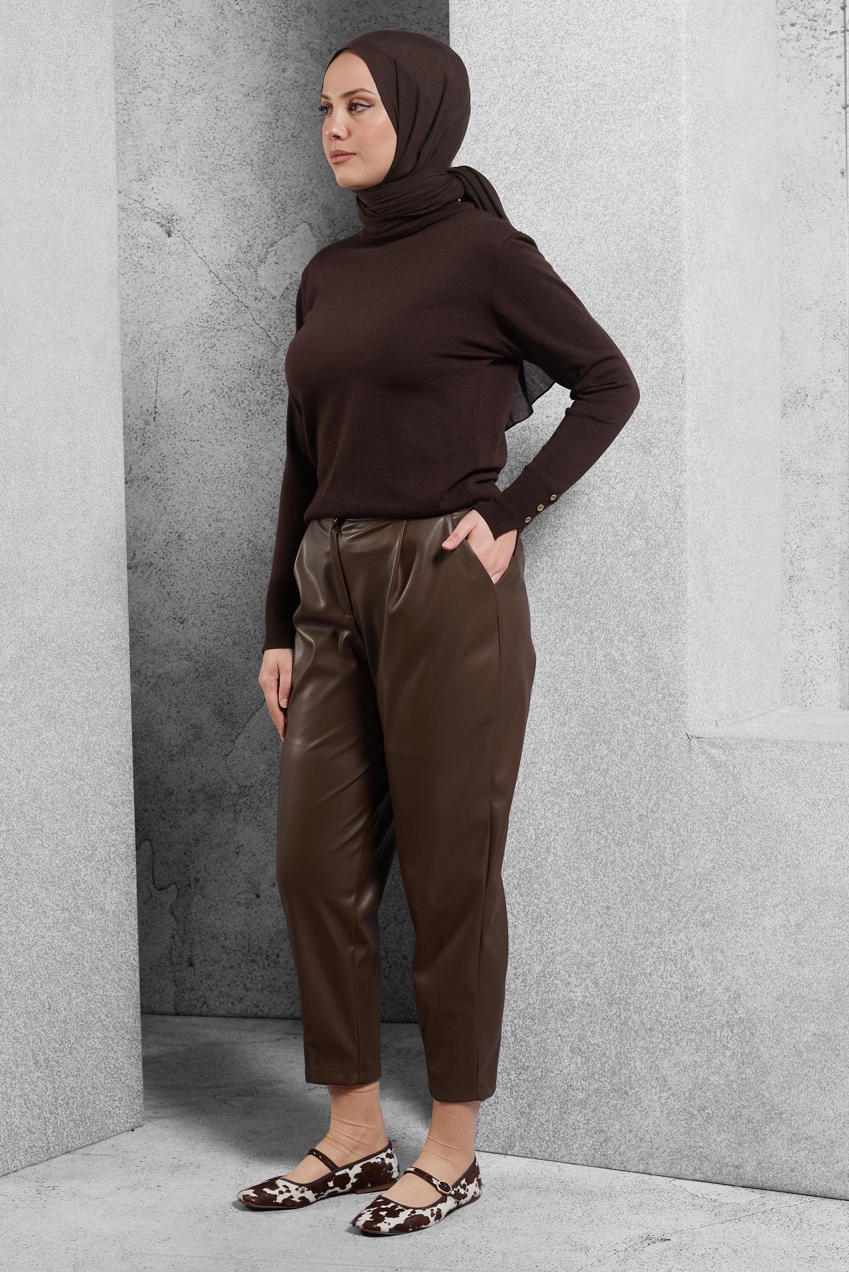 Vêtements hijab BRUN PANTALON EN SIMILI CUIR COUPE CAROTTE 70815