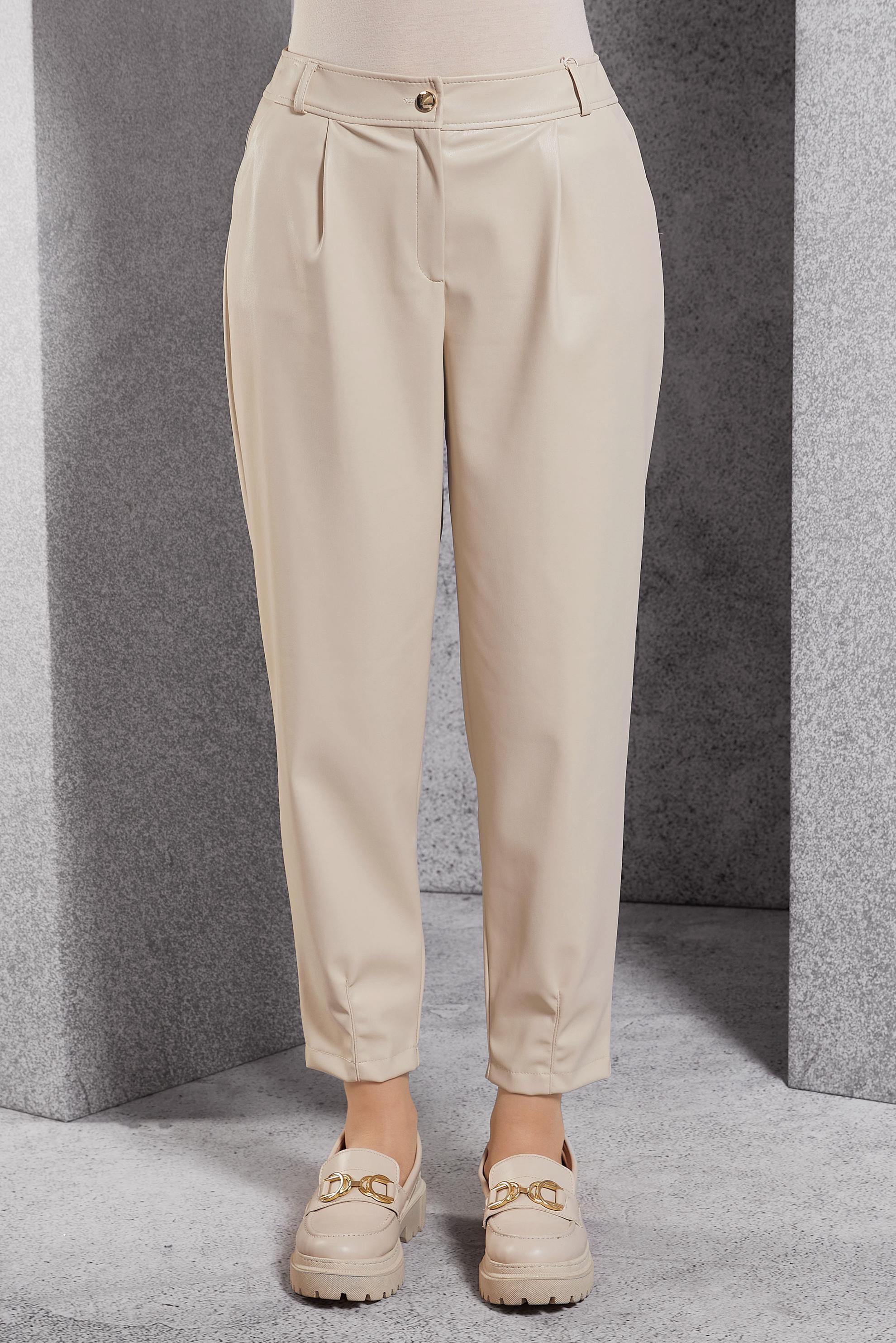 Vêtements hijab BEIGE PANTALON EN SIMILI CUIR COUPE CAROTTE 70815
