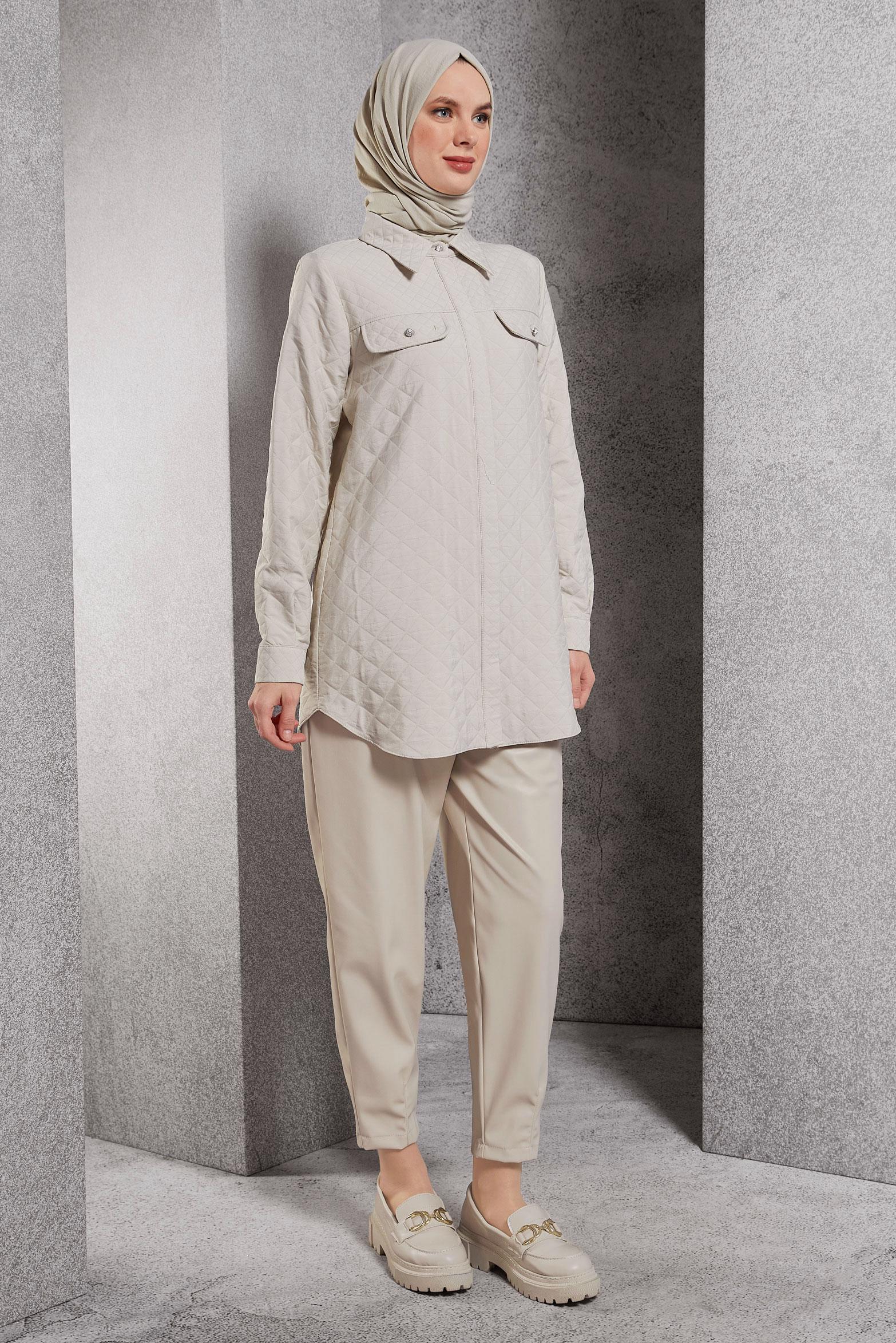 Vêtements hijab BEIGE PANTALON EN SIMILI CUIR COUPE CAROTTE 70815