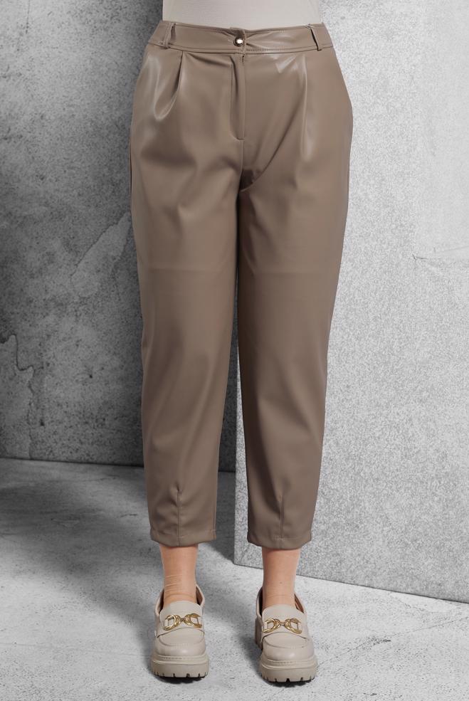 Vêtements hijab BEIGE PANTALON EN SIMILI CUIR COUPE CAROTTE 70815 - ALVİNA