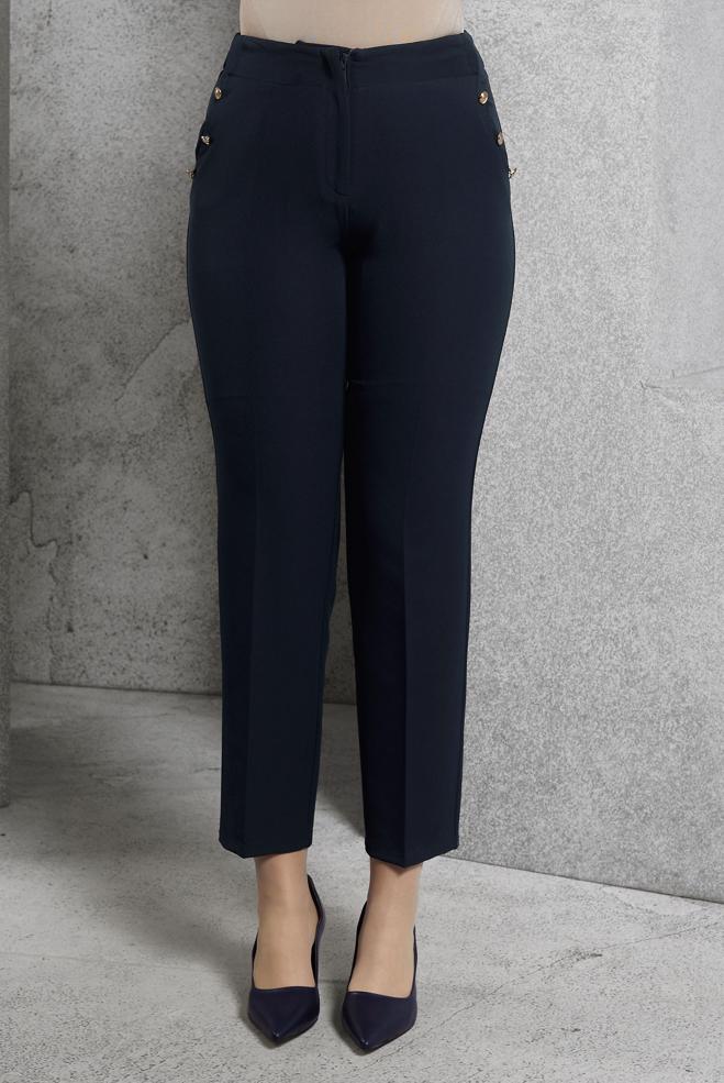 Vêtements hijab BLEU MARINE PANTALON TAILLE HAUTE 70816 - ALVİNA