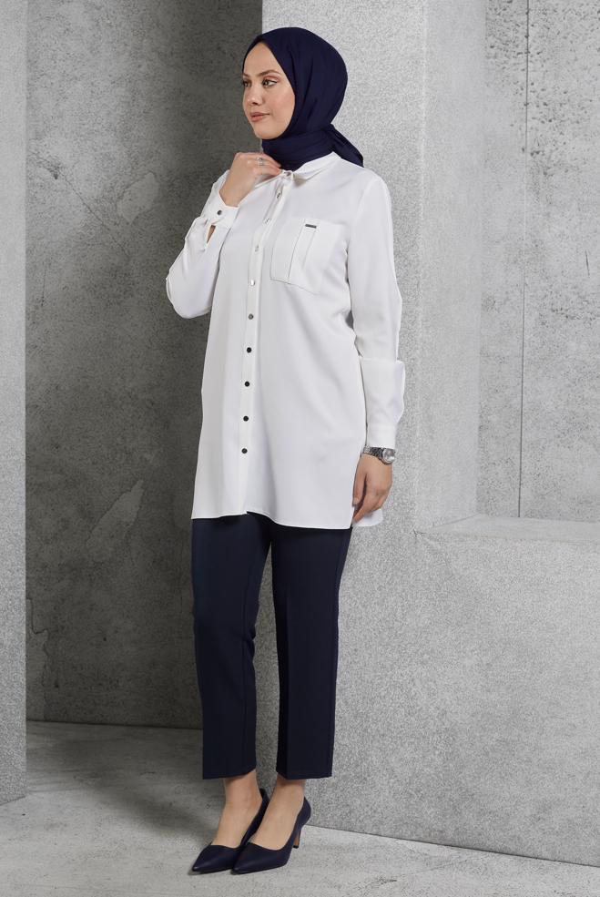 Vêtements hijab BLEU MARINE PANTALON TAILLE HAUTE 70816 - ALVİNA