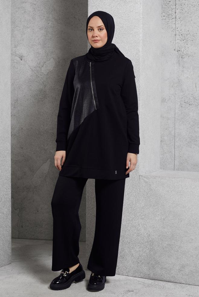 Vêtements hijab NOIR PANTALON À TAILLE ÉLASTIQUE 70817 - ALVİNA