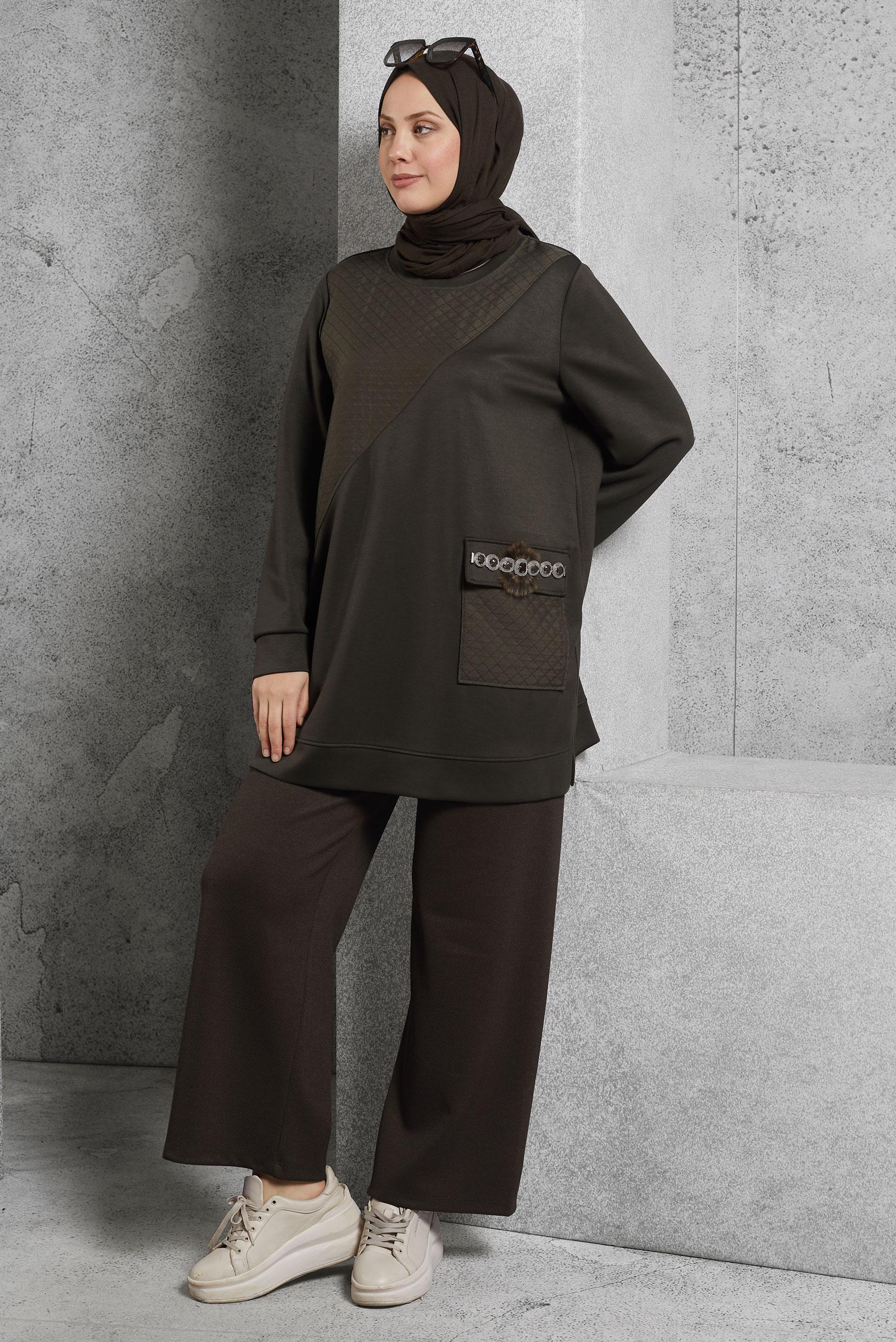 Vêtements hijab BRUN PANTALON À TAILLE ÉLASTIQUE 70817