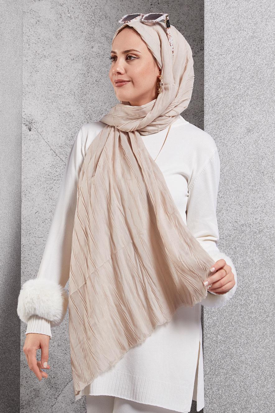 Tesettür giyim BEJ ALVİNA ŞAL 8502
