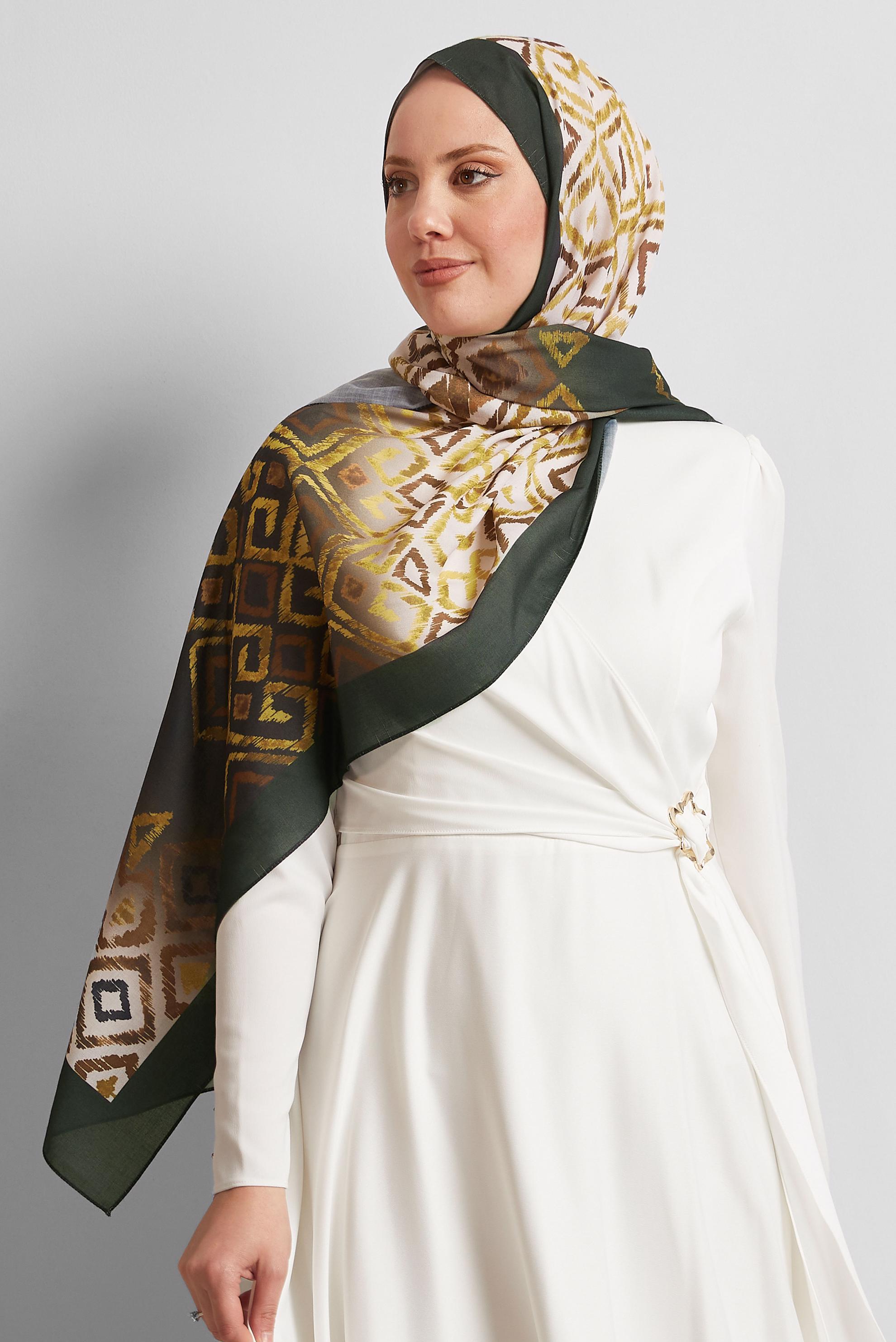Tesettür giyim YEŞİL ALVİNA DESENLİ ŞAL 8503