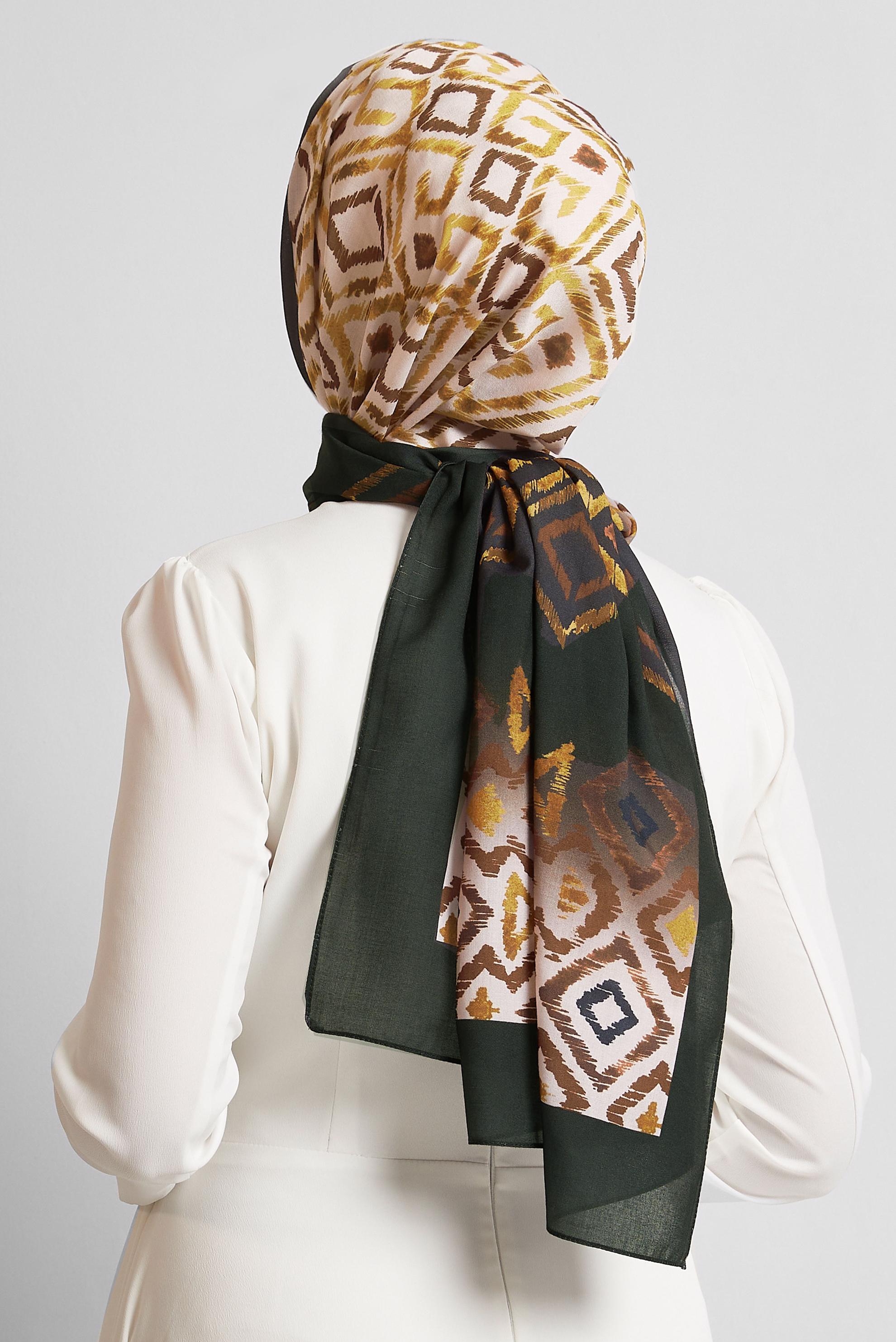 Tesettür giyim YEŞİL ALVİNA DESENLİ ŞAL 8503