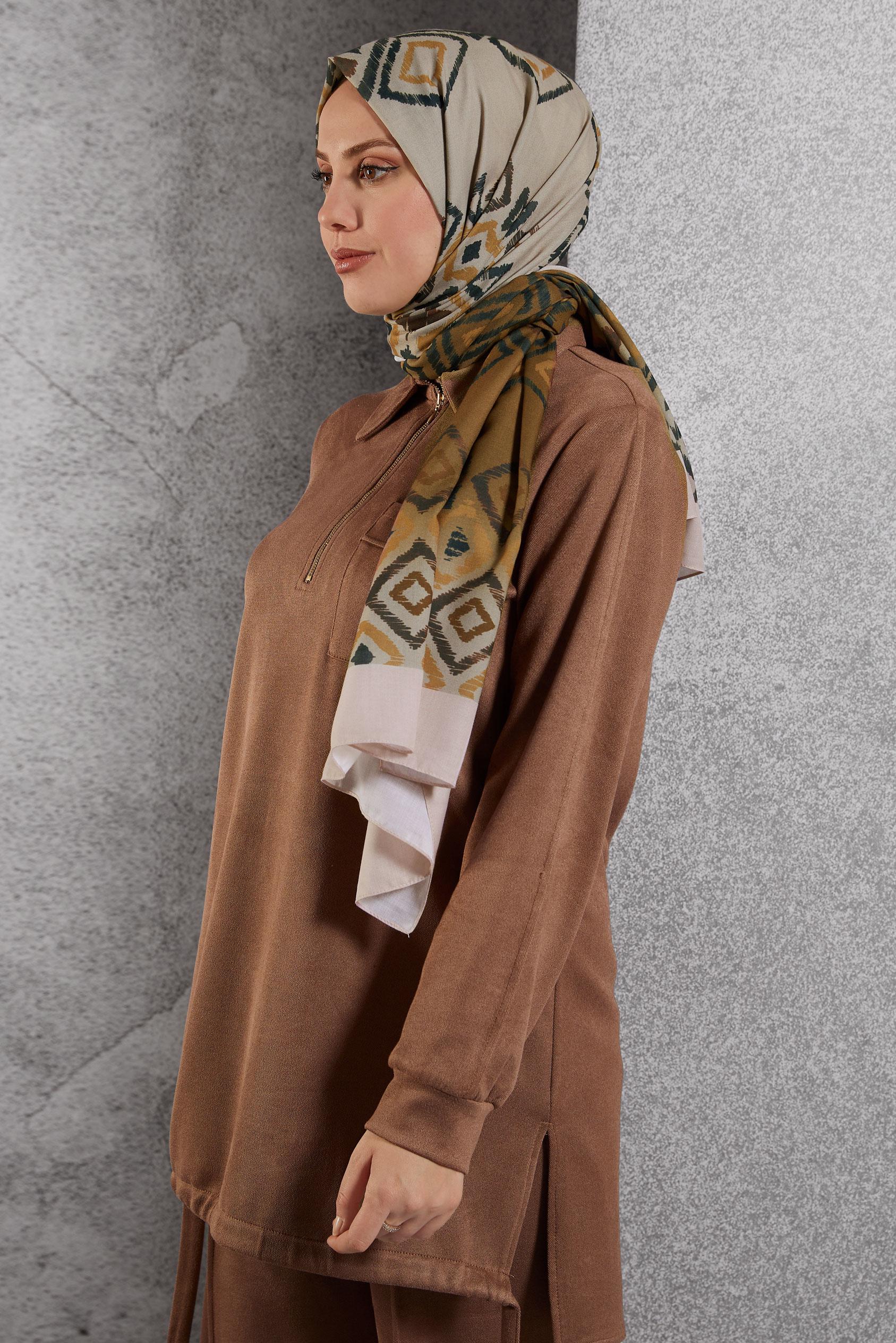 Tesettür giyim BEJ ALVİNA DESENLİ ŞAL 8503