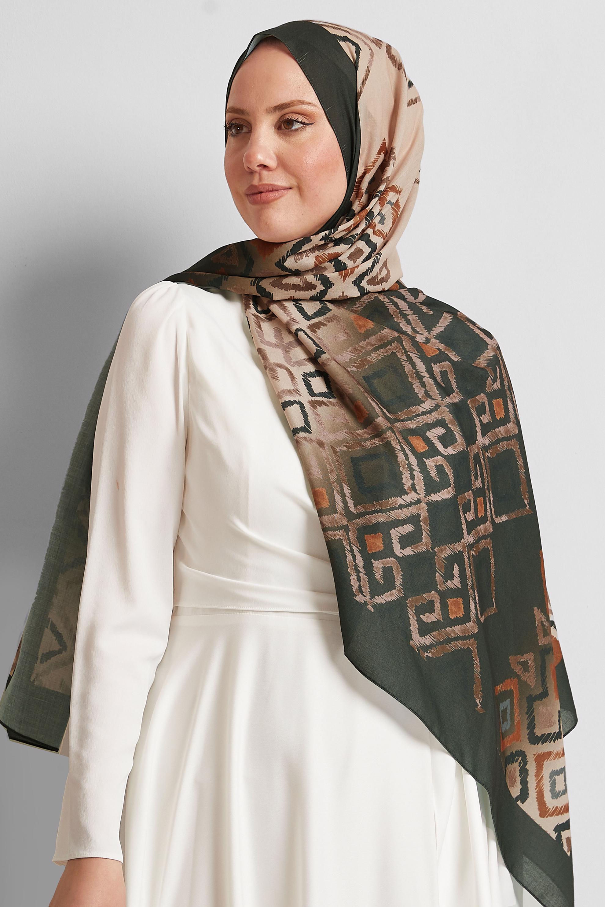 Tesettür giyim BAKIR / BRONZ ALVİNA DESENLİ ŞAL 8503