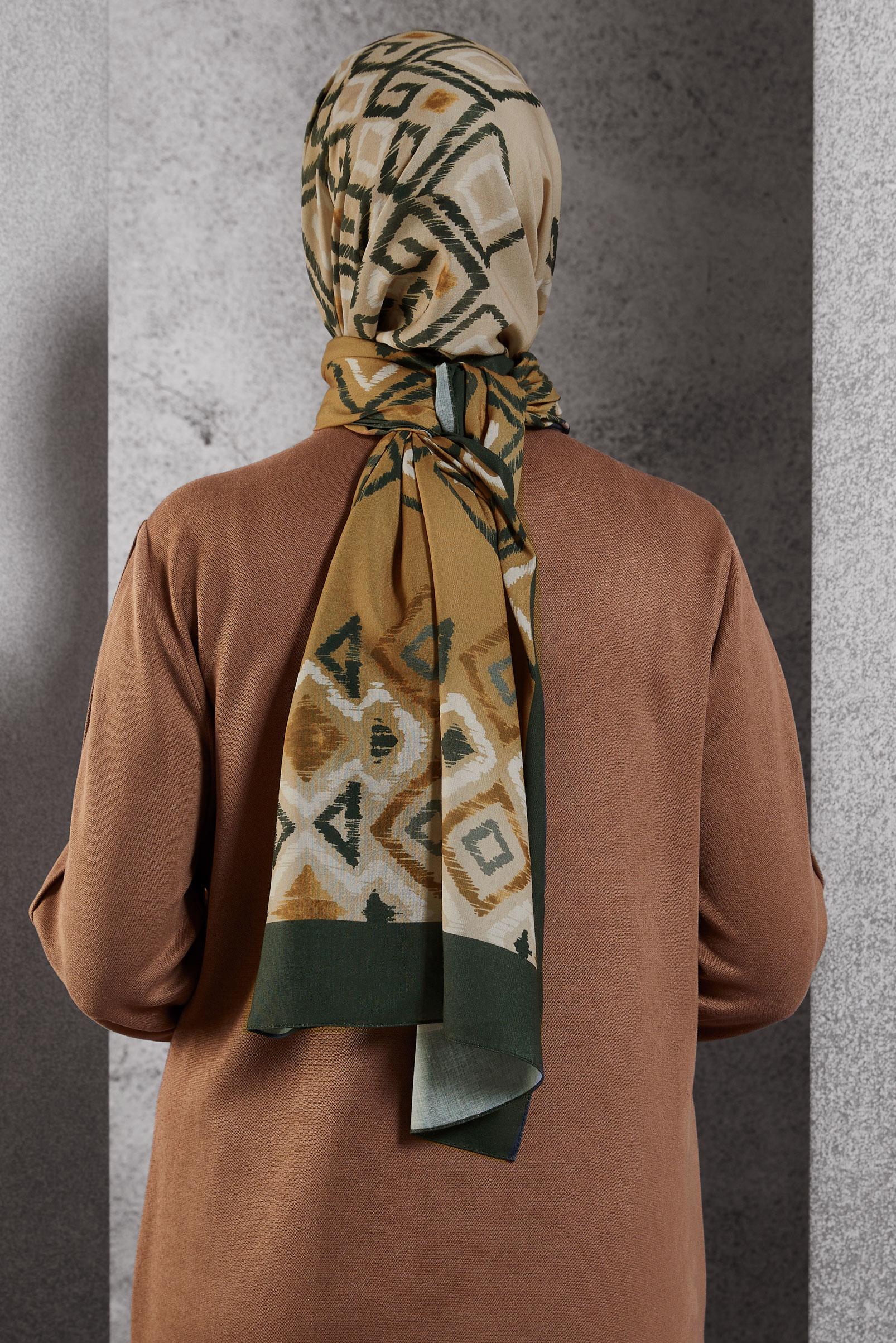 Tesettür giyim KAHVE ALVİNA DESENLİ ŞAL 8503