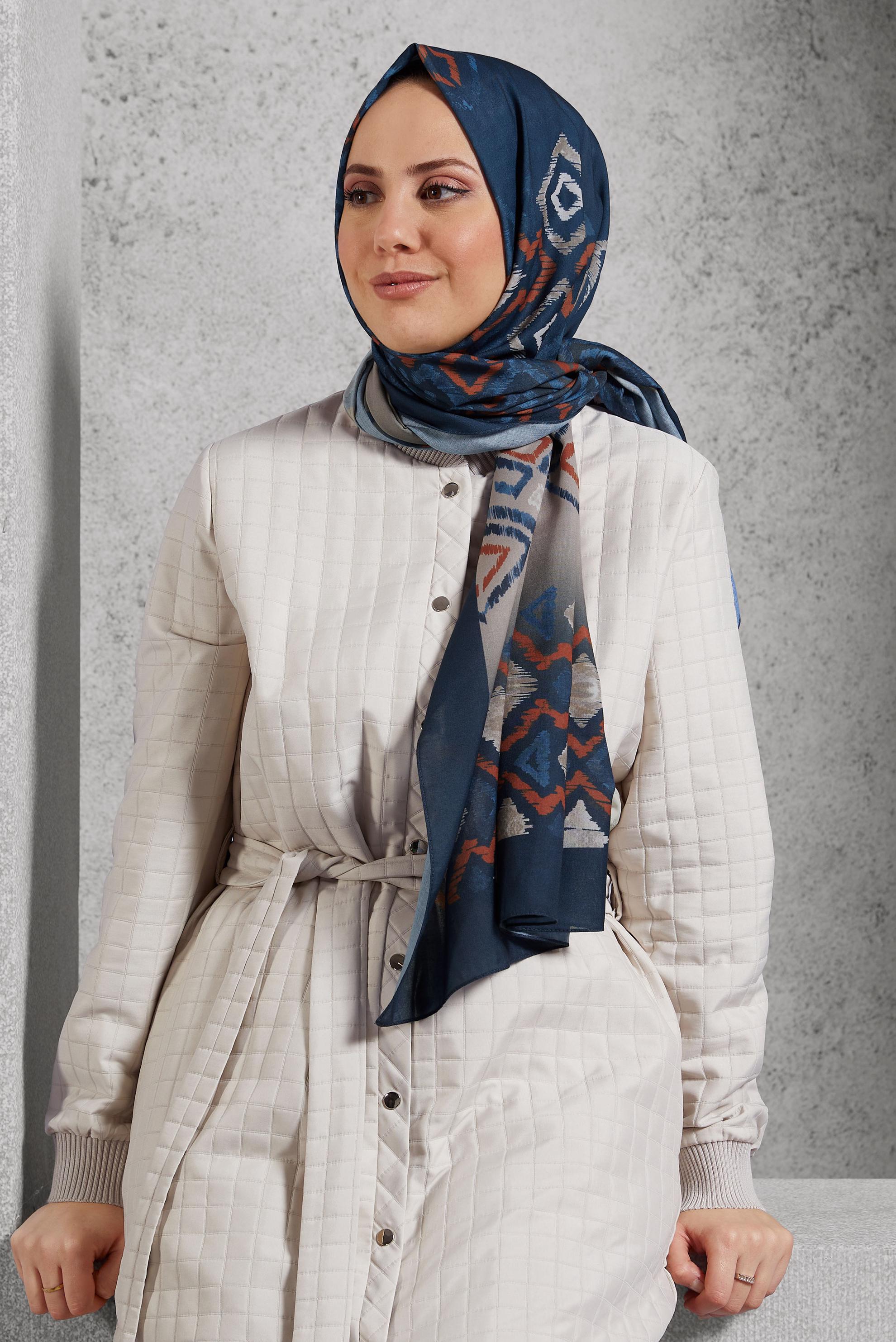 Tesettür giyim LACİVERT ALVİNA DESENLİ ŞAL 8503