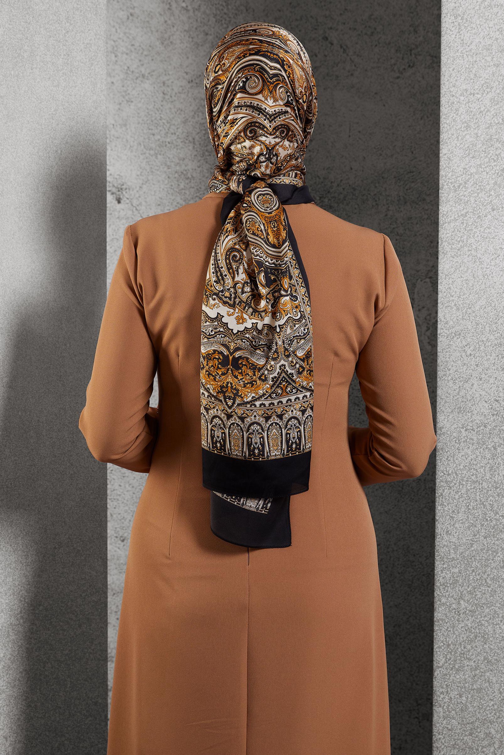 Tesettür giyim SİYAH ALVİNA ETNİK DESENLİ ŞAL 8509