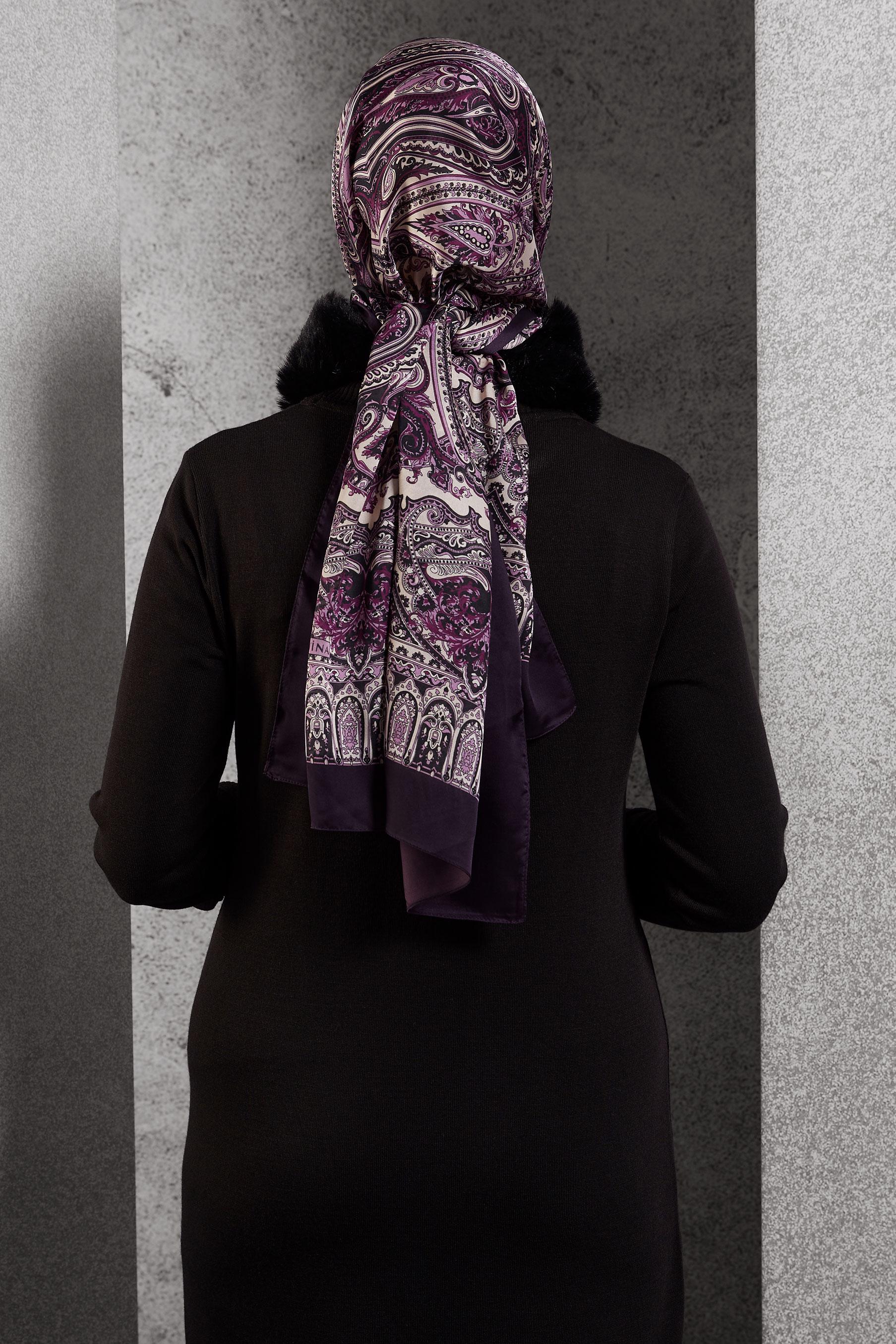 Tesettür giyim MOR ALVİNA ETNİK DESENLİ ŞAL 8509