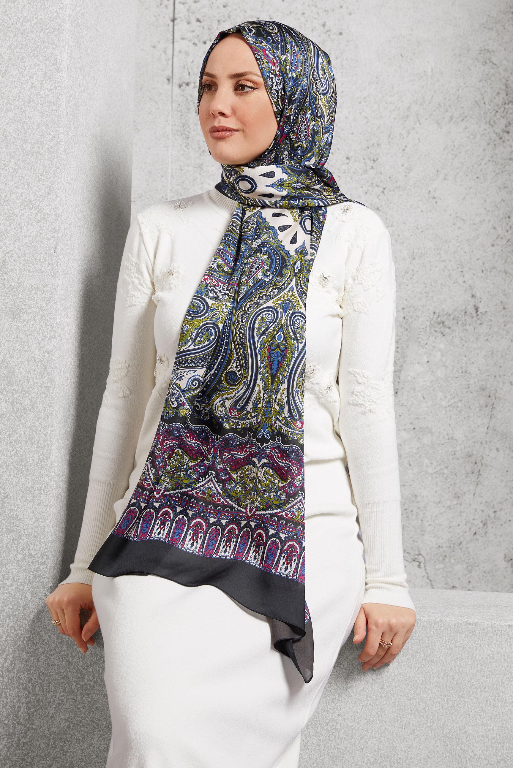 Tesettür giyim FUŞYA ALVİNA ETNİK DESENLİ ŞAL 8509