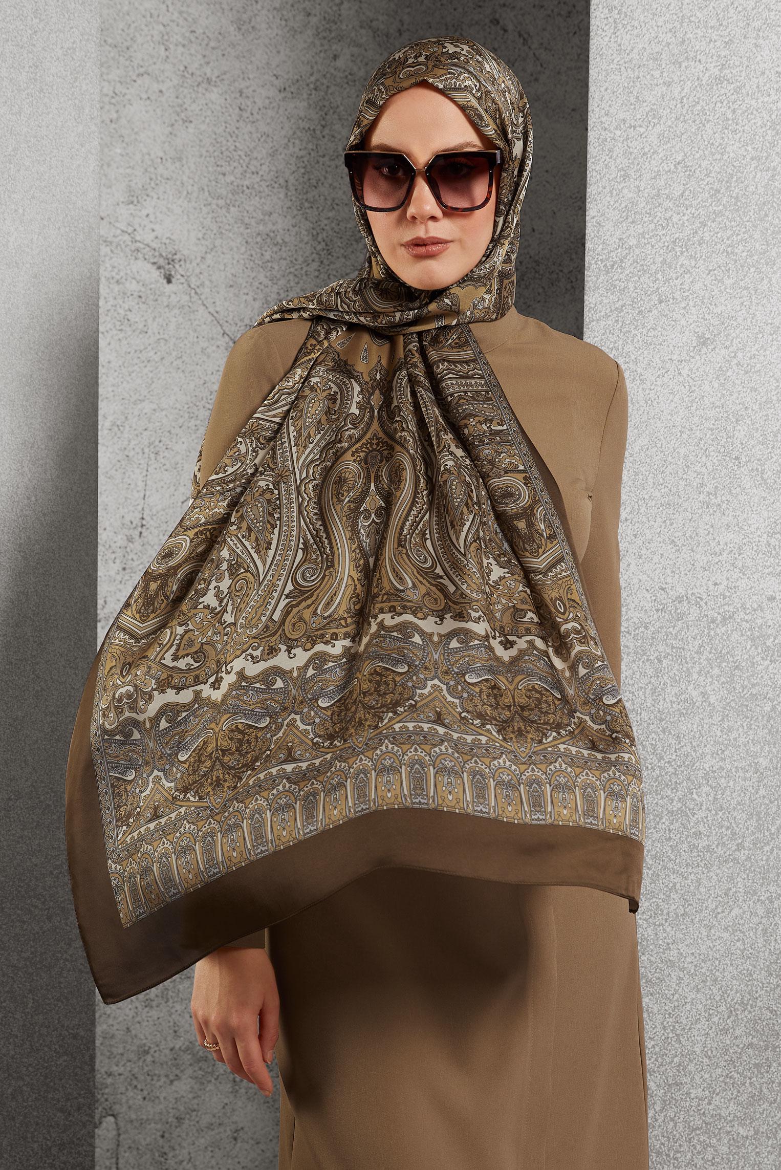 Tesettür giyim ALTIN ALVİNA ETNİK DESENLİ ŞAL 8509