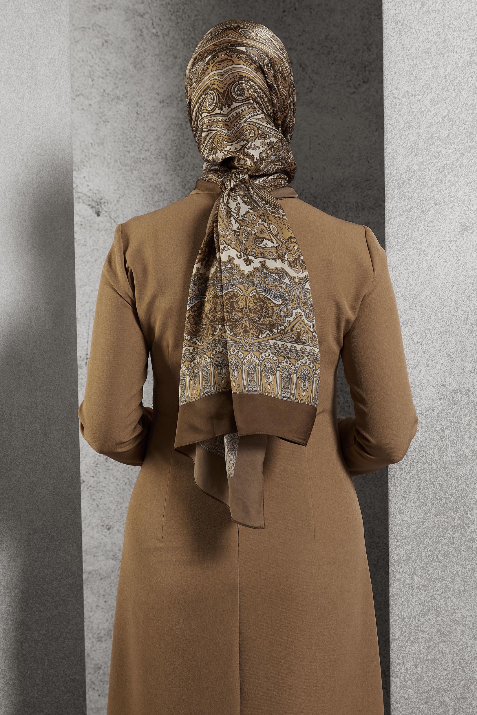 Tesettür giyim ALTIN ALVİNA ETNİK DESENLİ ŞAL 8509