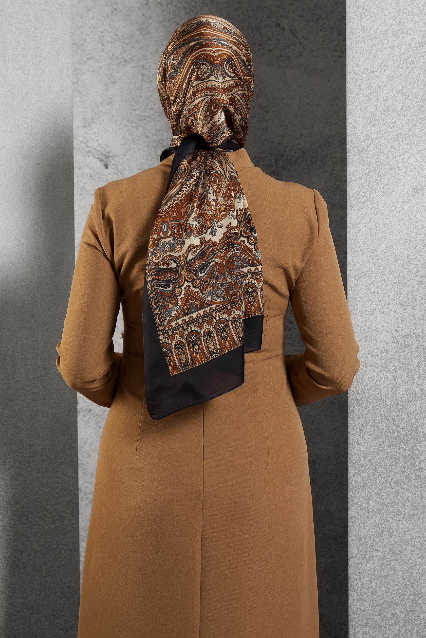 Tesettür giyim KAHVE ALVİNA ETNİK DESENLİ ŞAL 8509