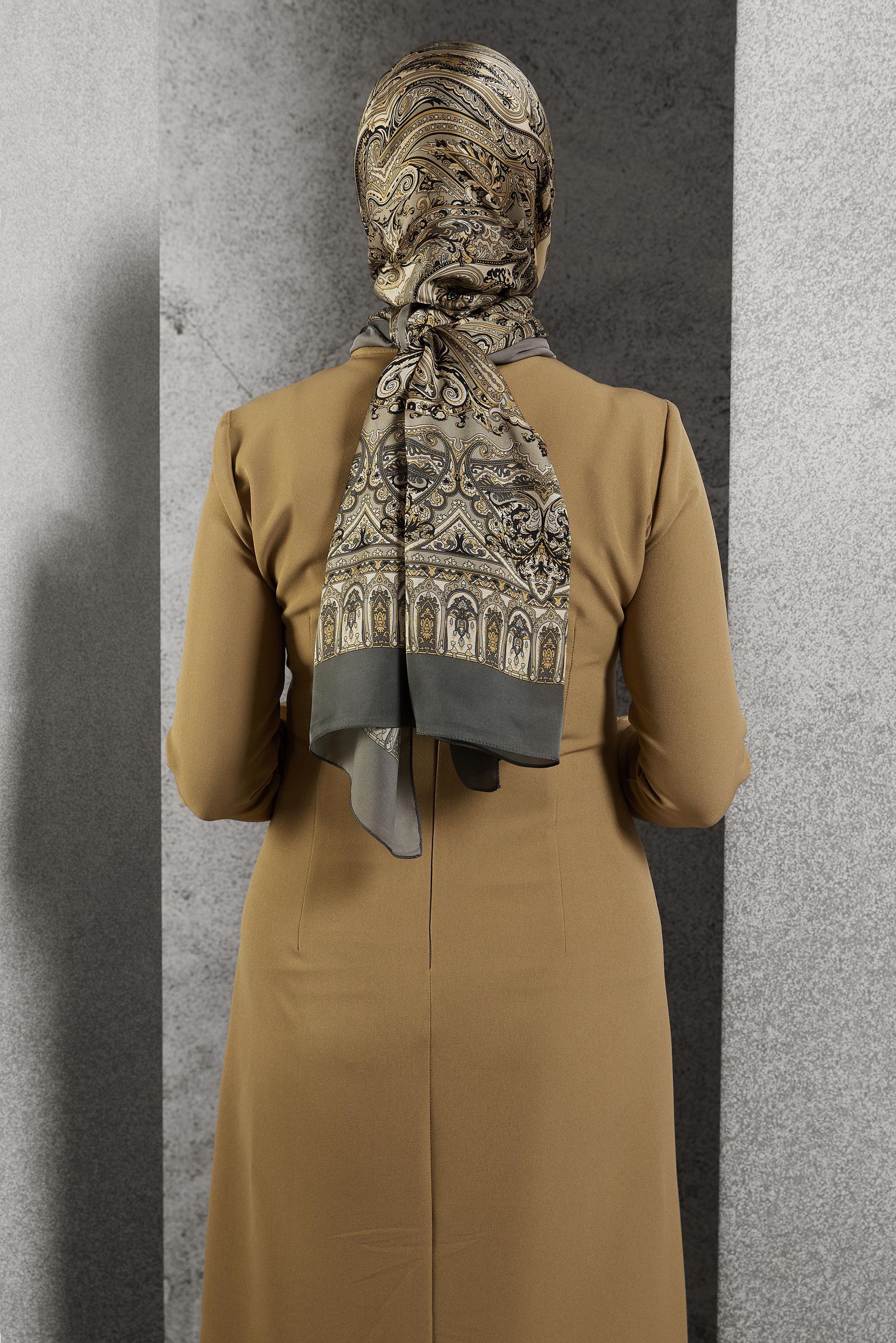 Tesettür giyim KAHVE ALVİNA ETNİK DESENLİ ŞAL 8509