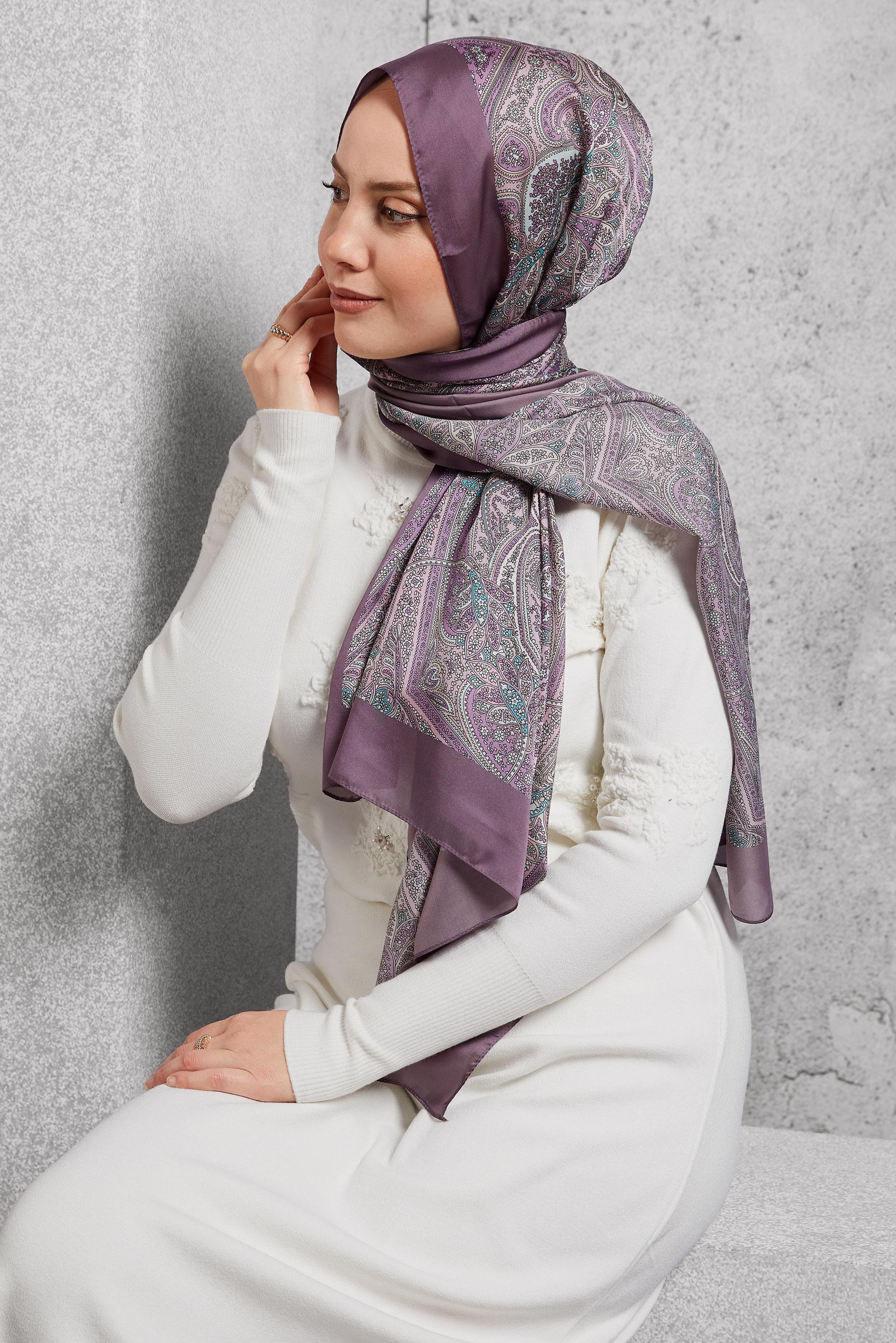 Tesettür giyim MOR ALVİNA ETNİK DESENLİ ŞAL 8510