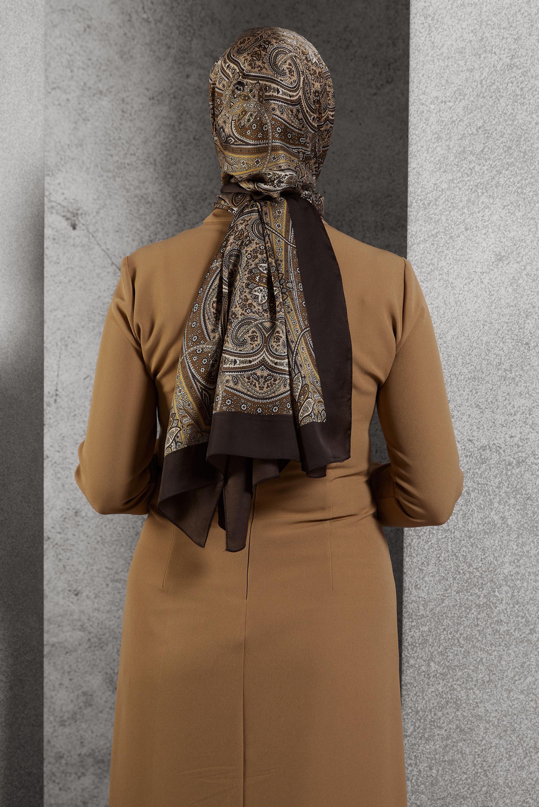 Tesettür giyim KAHVE ALVİNA ETNİK DESENLİ ŞAL 8510